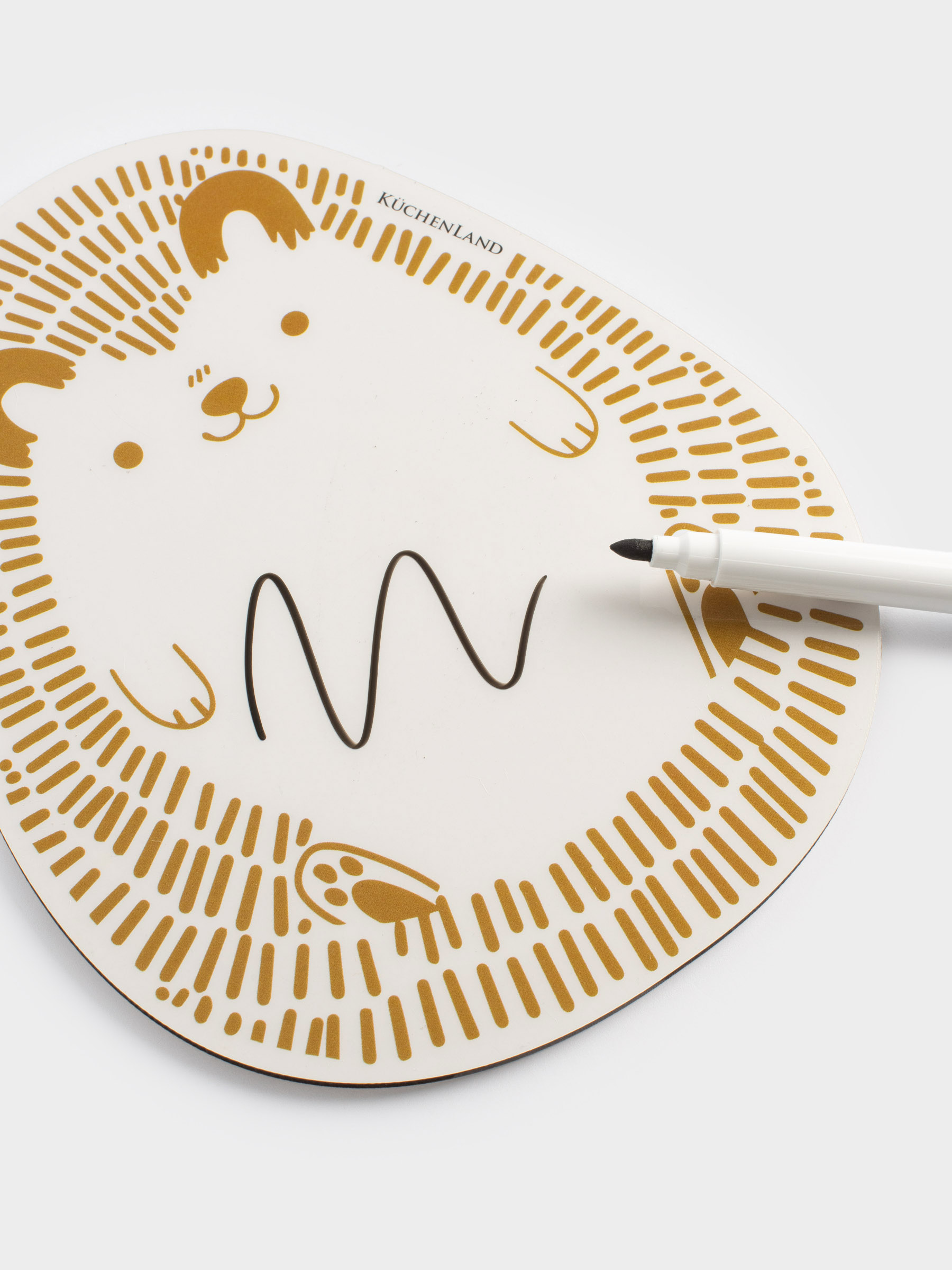 Magnetic writing board, 18x12 cm, with marker, plastic, white and gold, Hedgehog, Forest animals, image-3