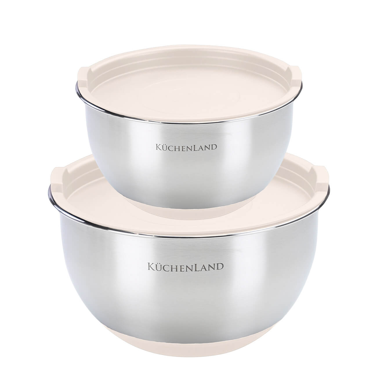 Bowl, 2/3 l, 2 pcs, with lid, anti-slip bottom, steel / plastic, beige, Terra