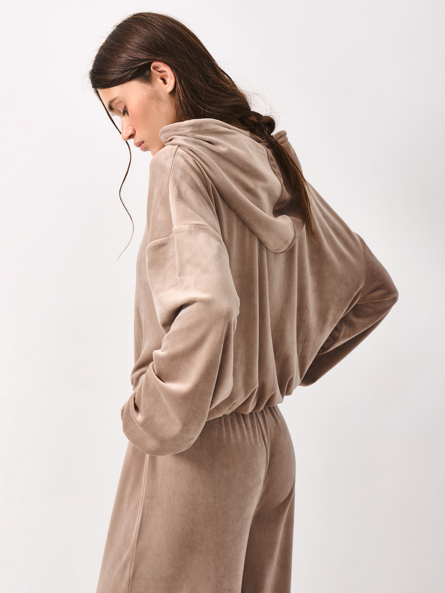 Women's sweatshirt, homewear, size S, velour, sand, Lillian, image-2