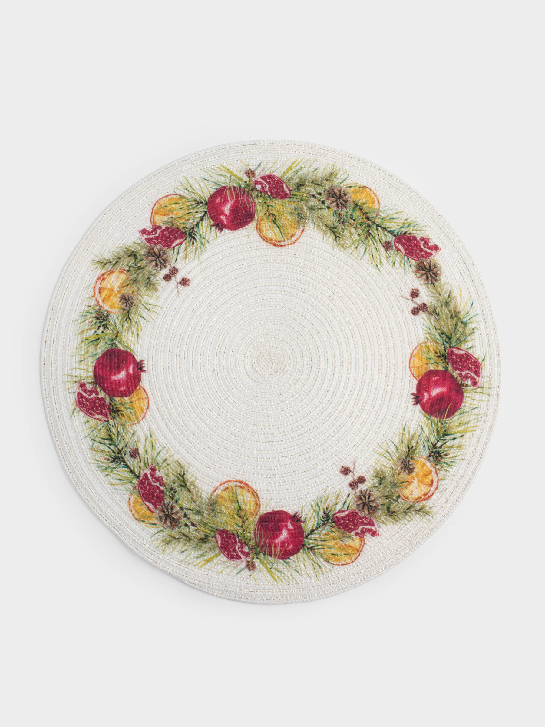 Placemat, 38 cm, polyester, round, white, Pomegranates and oranges, Rotary print, image-0