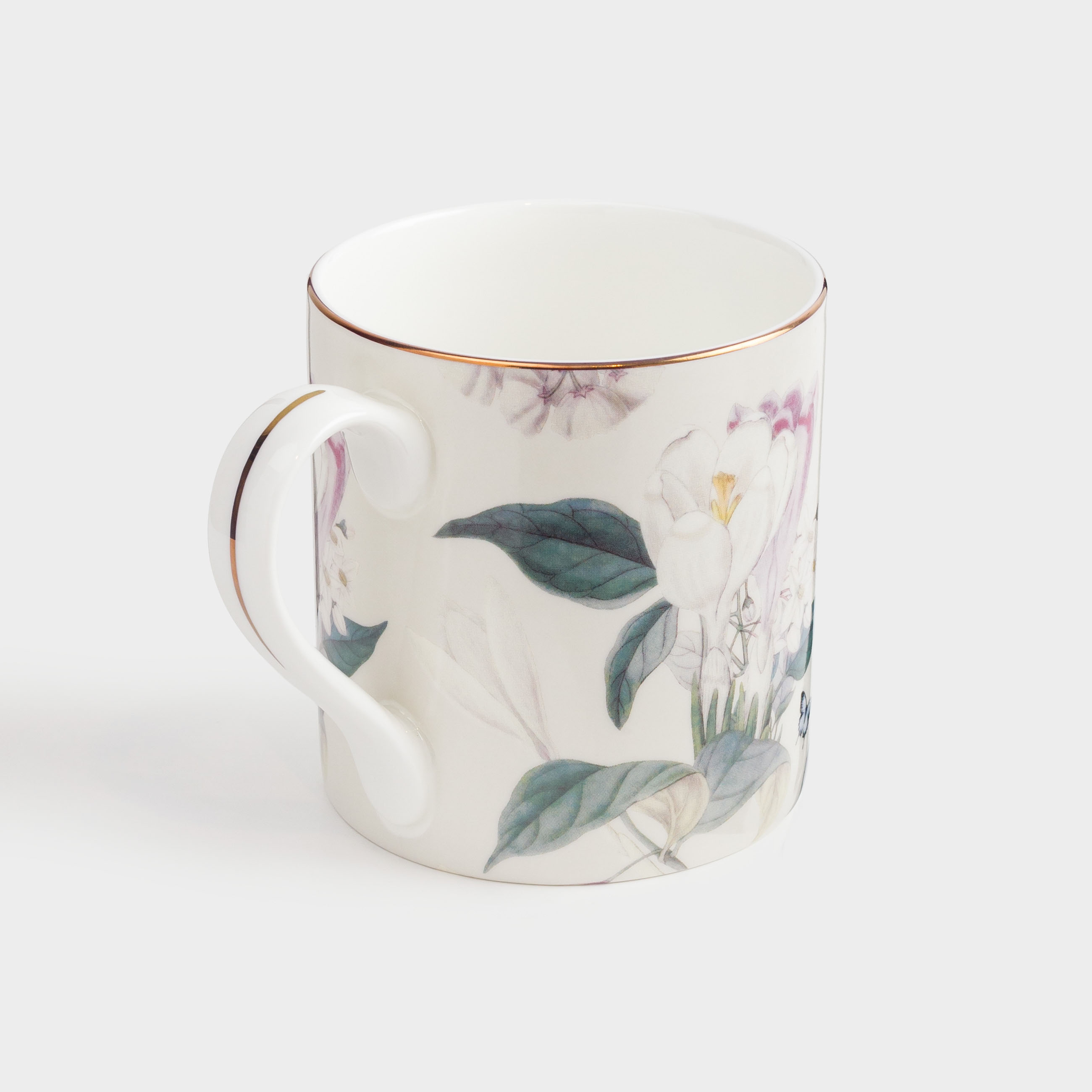 Mug, 380 ml, porcelain F, beige, with golden edging, Flowers and butterfly, Bloome, image-1