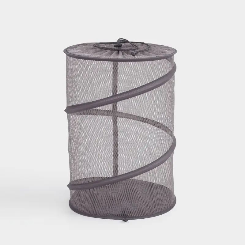 Laundry basket, 46x34 cm, folding, polyester / steel, round, black, Safety, image-0