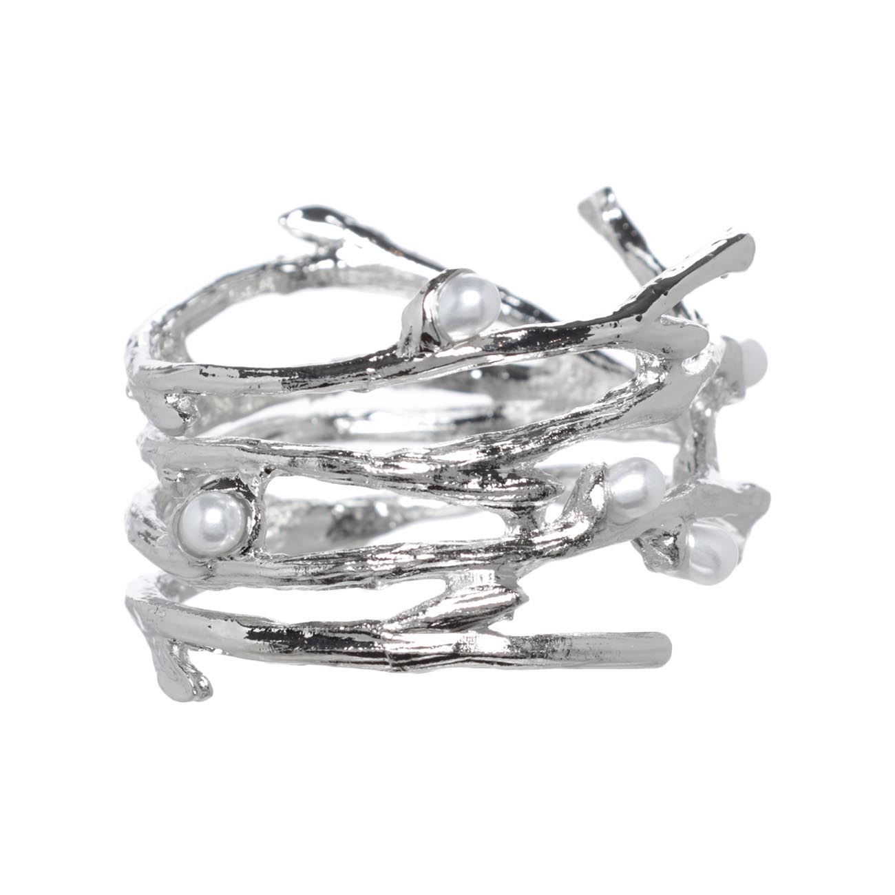Napkin ring, 4 cm, metal / plastic, Silver, Pearls, Pearl, image-2
