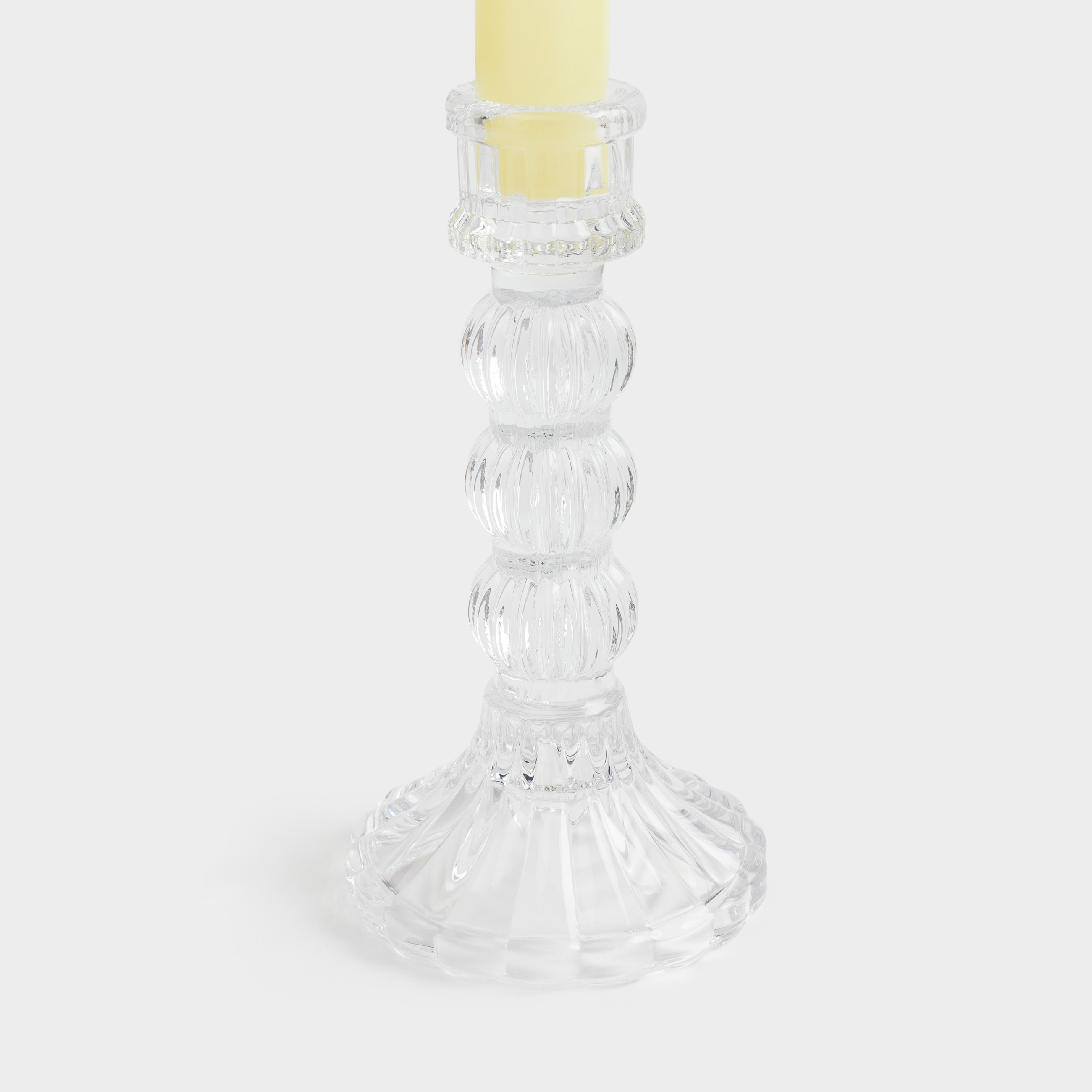 Candle holder, 16 cm, for cylindrical / thin candles, on a leg, collapsible, glass R, Ribby