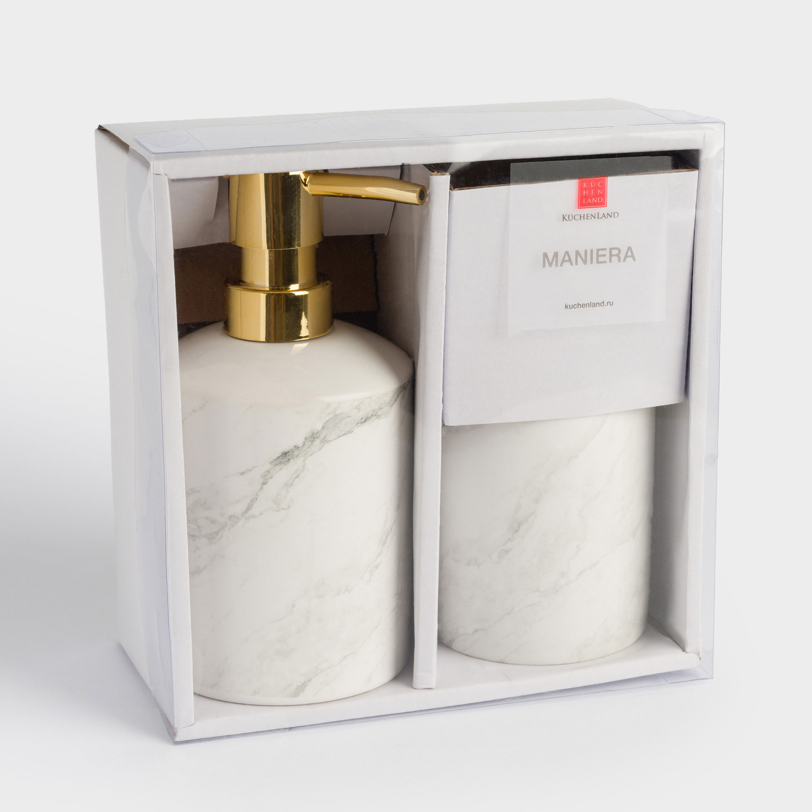 Bathroom set, 2 items, ceramic / plastic, white-grey, Maniera, image-4