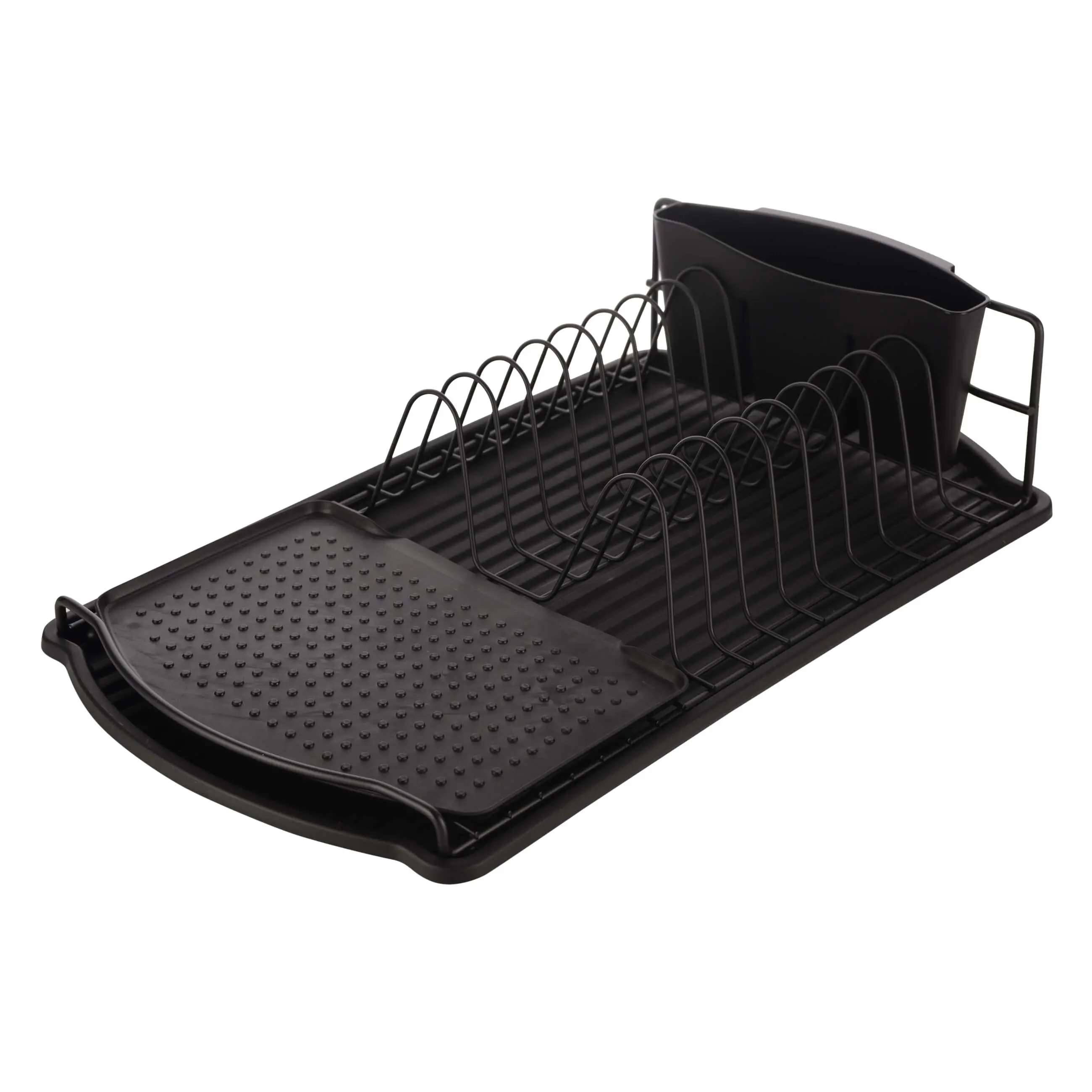 Dish rack, 47x26 cm, with tray, plastic / metal, black, Black style, image-0