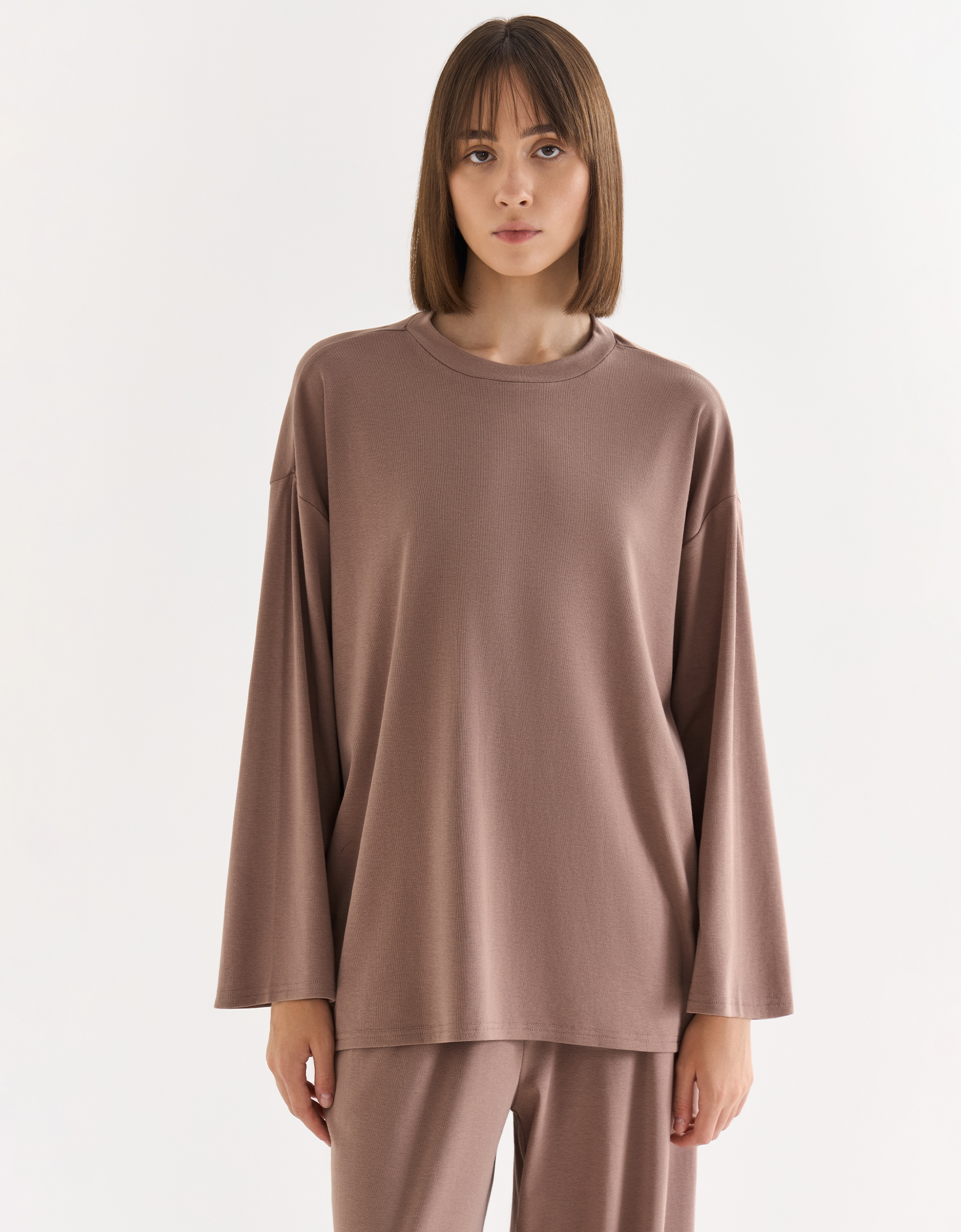 Women's long sleeve, home - made, size S, cotton / viscose/spandex, beige melange, Wiana, image-0