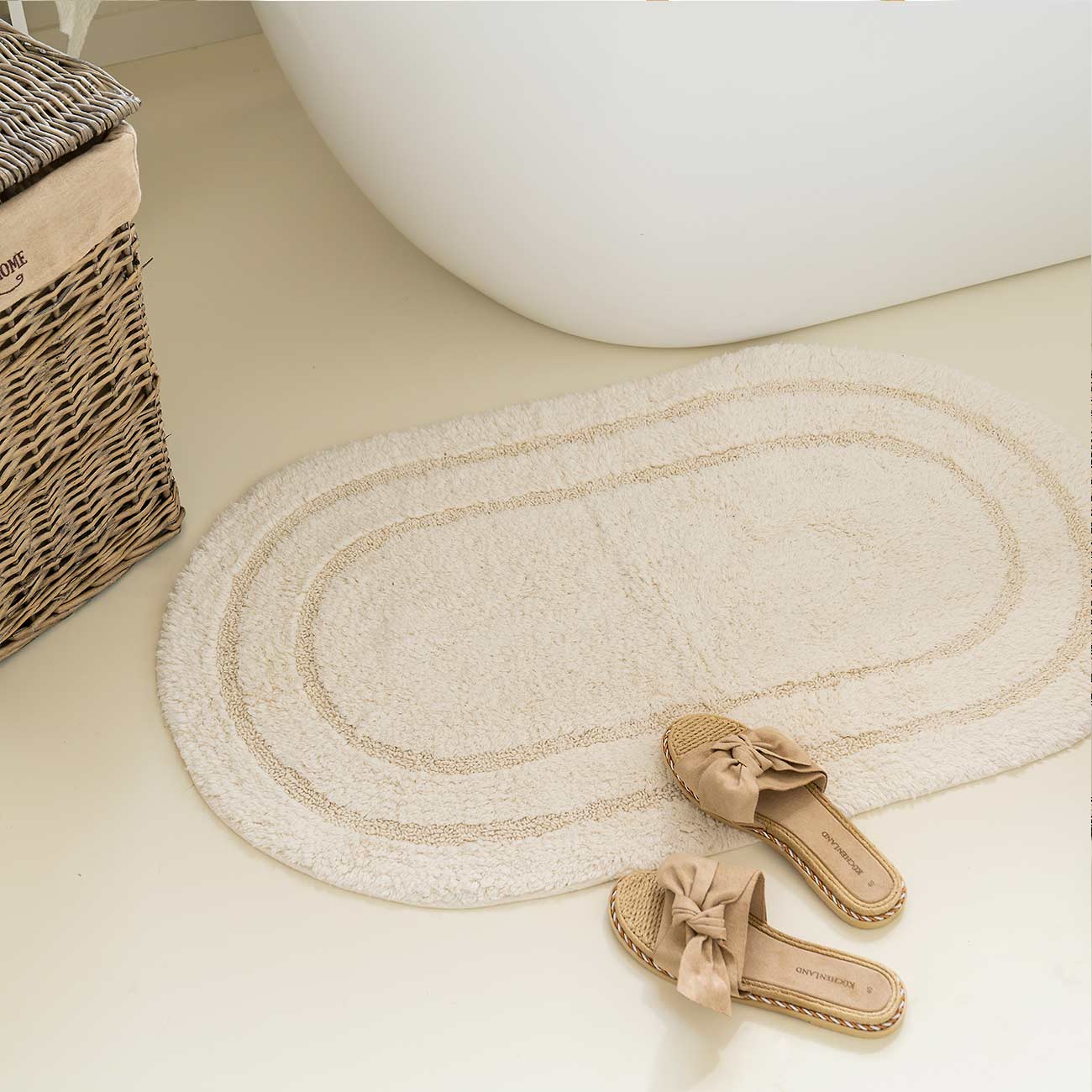 Mat, 60x100 cm, oval, cotton, cream, Solo