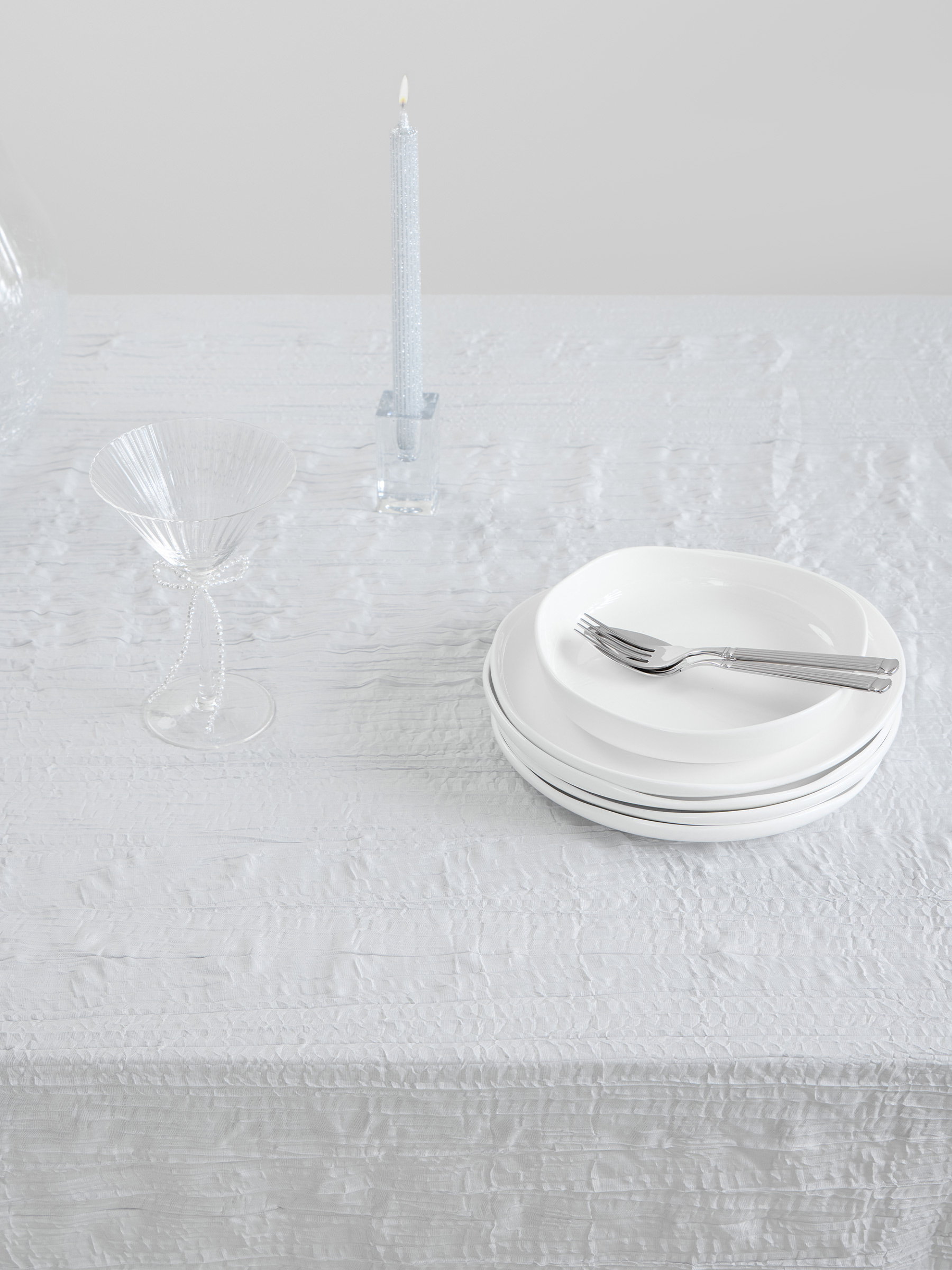 Tablecloth, 170x250 cm, polyester, Light gray, Crumpled effect, Dented, image-1