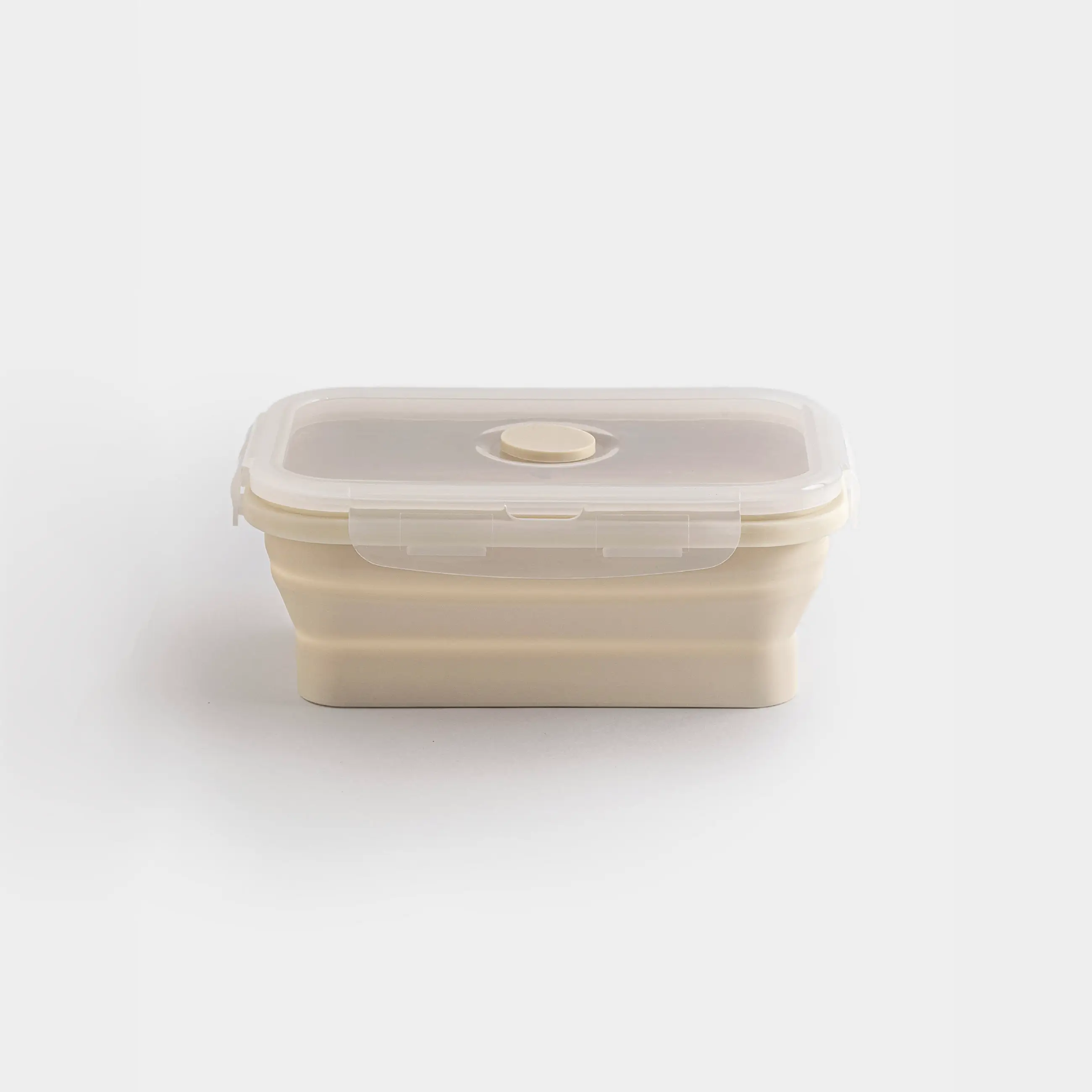 Container, 540 ml, foldable, with clips, Silicone / plastic, beige, Portable