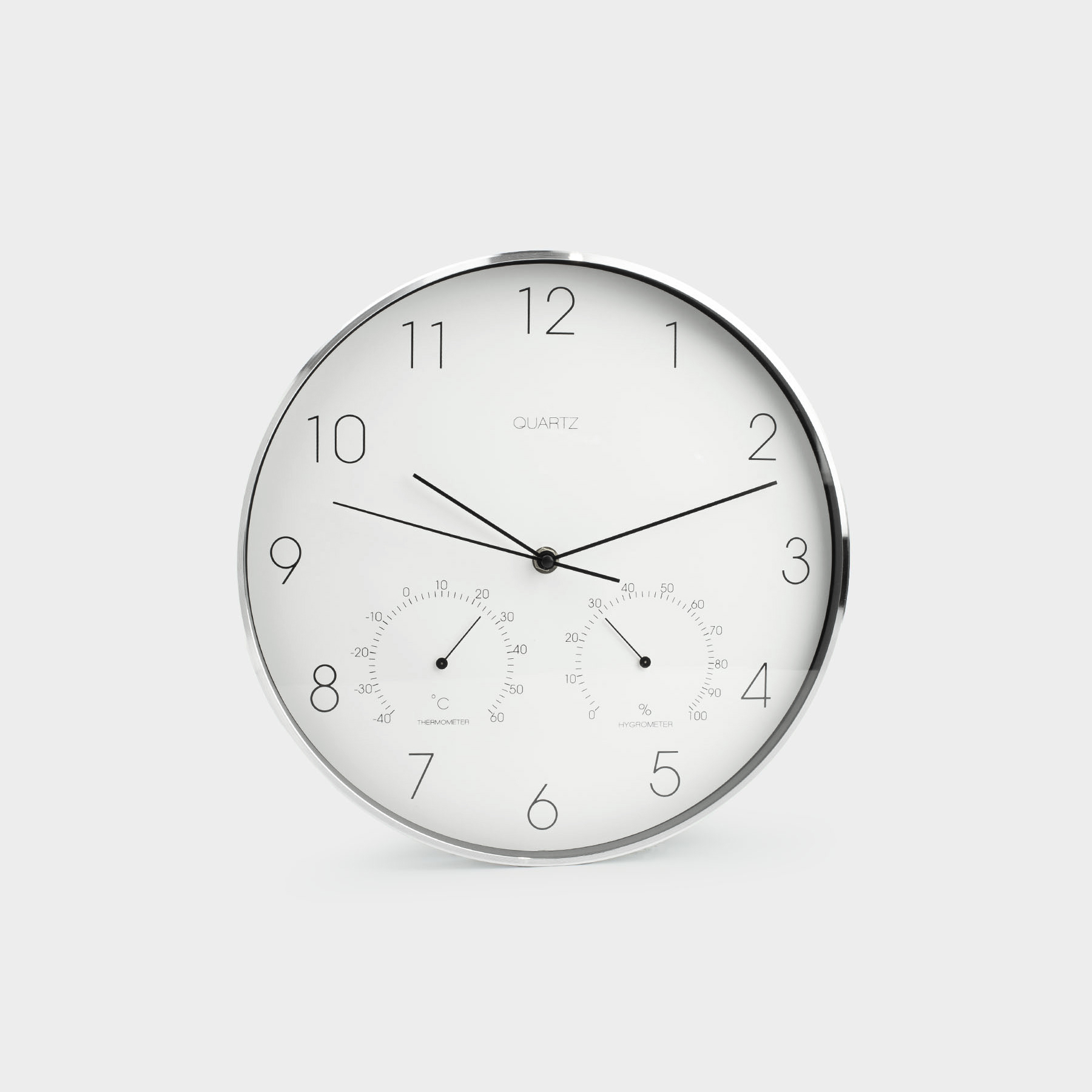 Wall clock, 31 cm, with thermometer and hygrometer, plastic / glass, round, white, Dial
