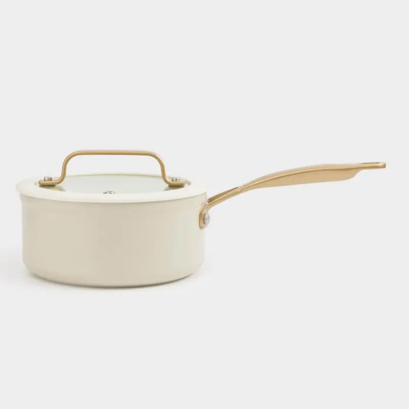 Saucepan, 16 cm, 1.3 l, with lid, coated, aluminum, milky, Piatto gold