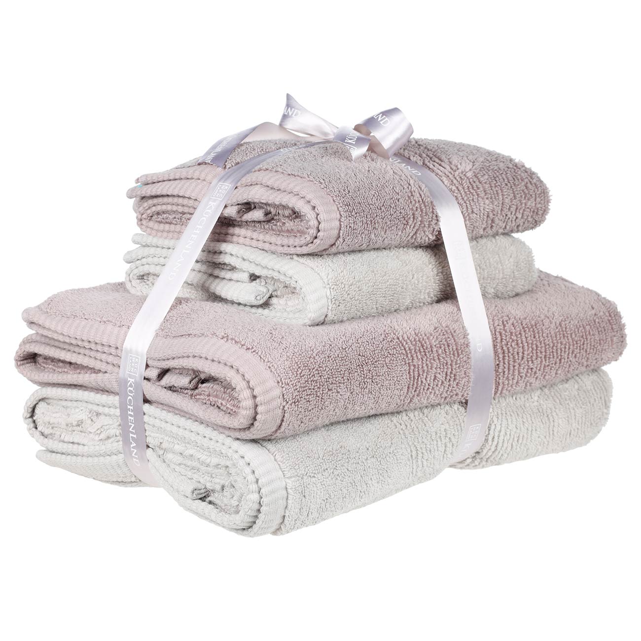 Towel set, 50x90 / 70x140 cm, 4 pcs, cotton, purple/light gray, Terry cotton, image-0