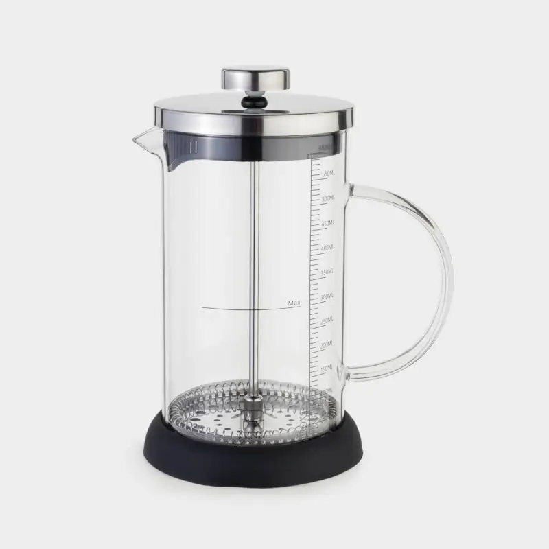 French press, 600 ml, with measuring scale, glass B / steel / plastic, silicone, Comfort