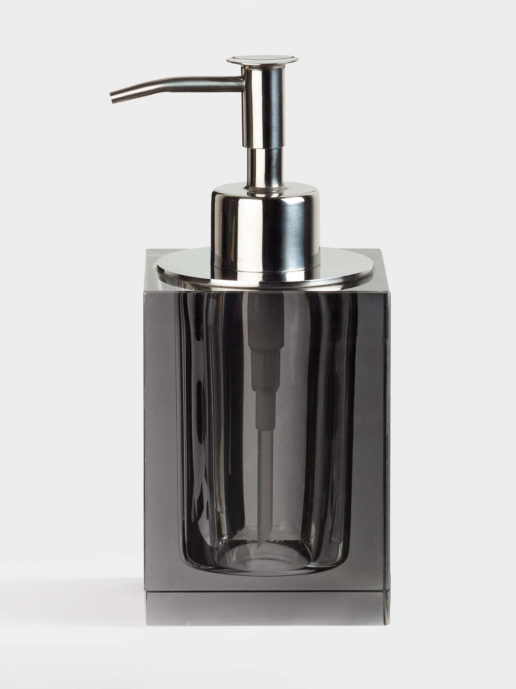 Liquid soap dispenser, 200 ml, glass / steel, grey, Cube color, image-1