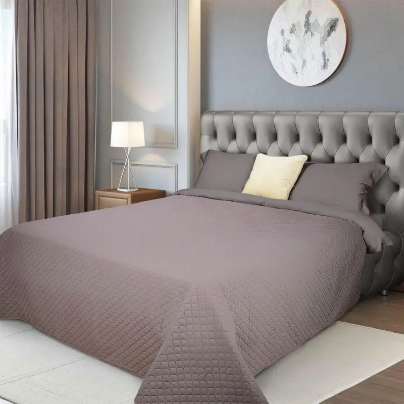 Bedspread, 240x260 cm, quilted, velvet/microfiber, brown, Lavender, Stitch velvet