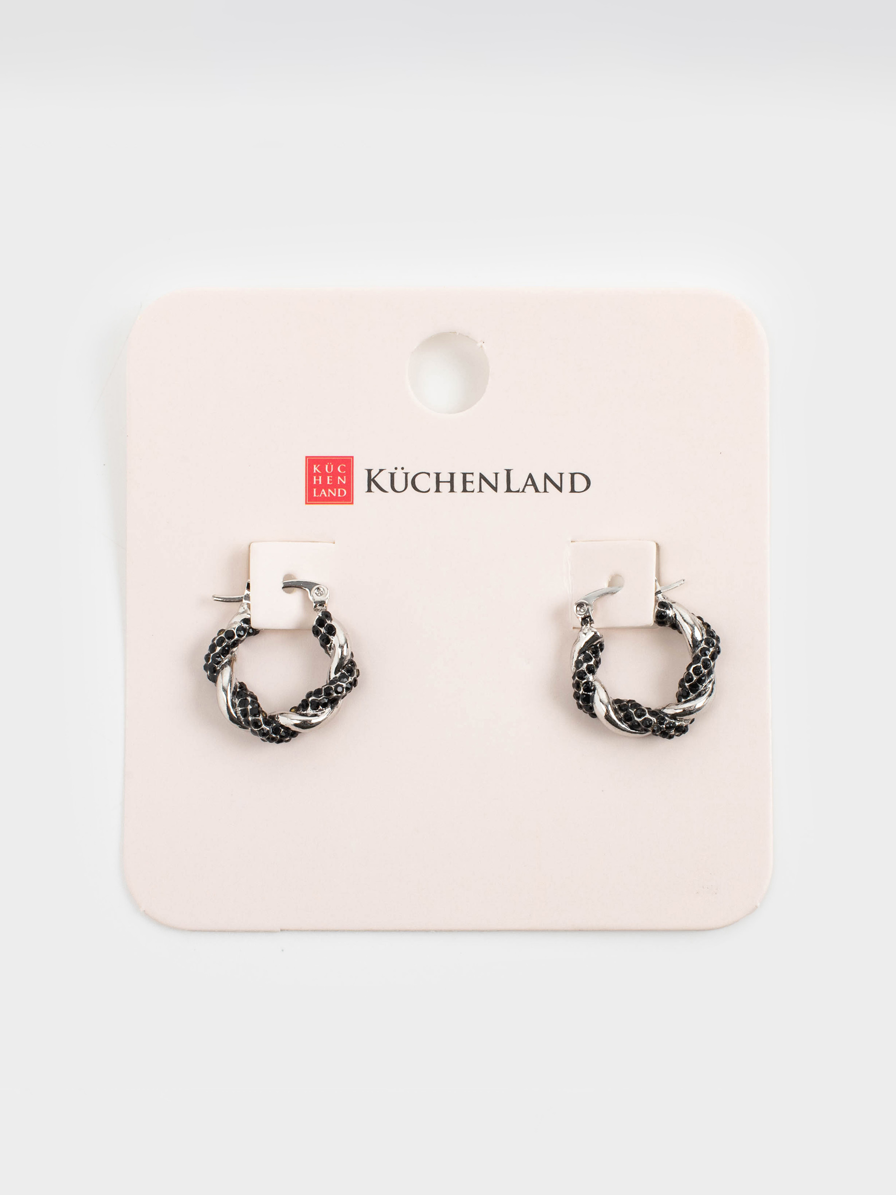 Stud earrings, 2 cm, metal / rhinestones, silver-black, Jewelry