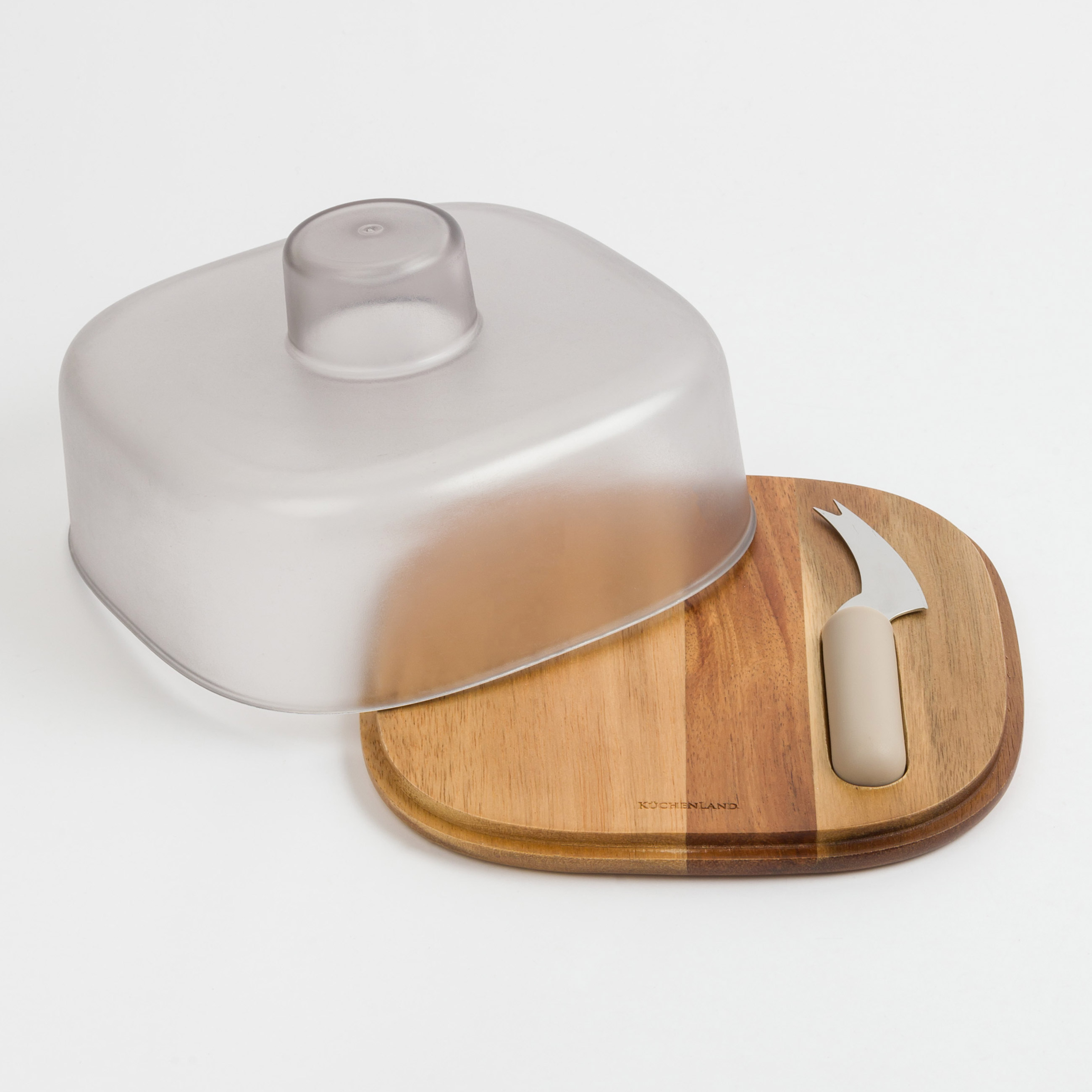 Cheese set, 2 pcs, dish board / dome, steel / wood / plastic, Noble tree, image-1