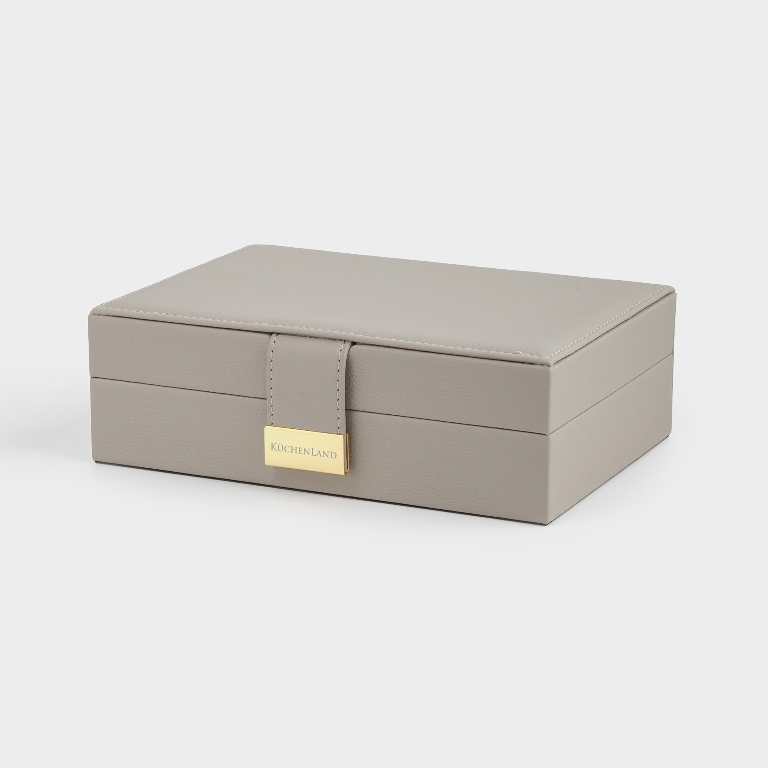 Jewelry box, 20x15 cm, with mirror, wood/PU leather, grey, Premiere