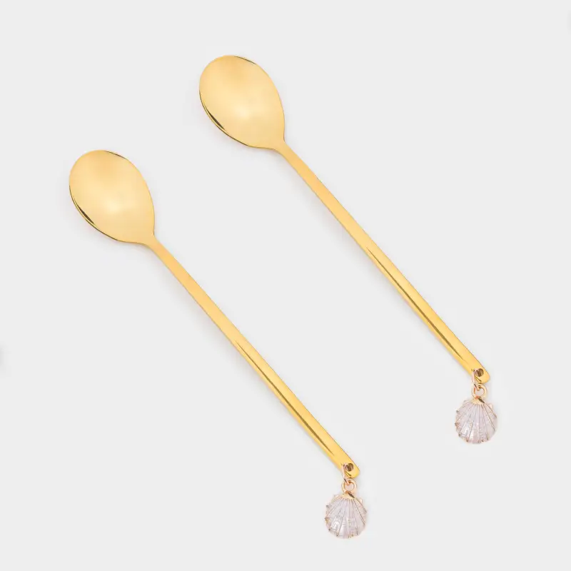 Dessert spoon, 14 cm, 2 pcs, steel, golden, Shell, Seaside ,image-0