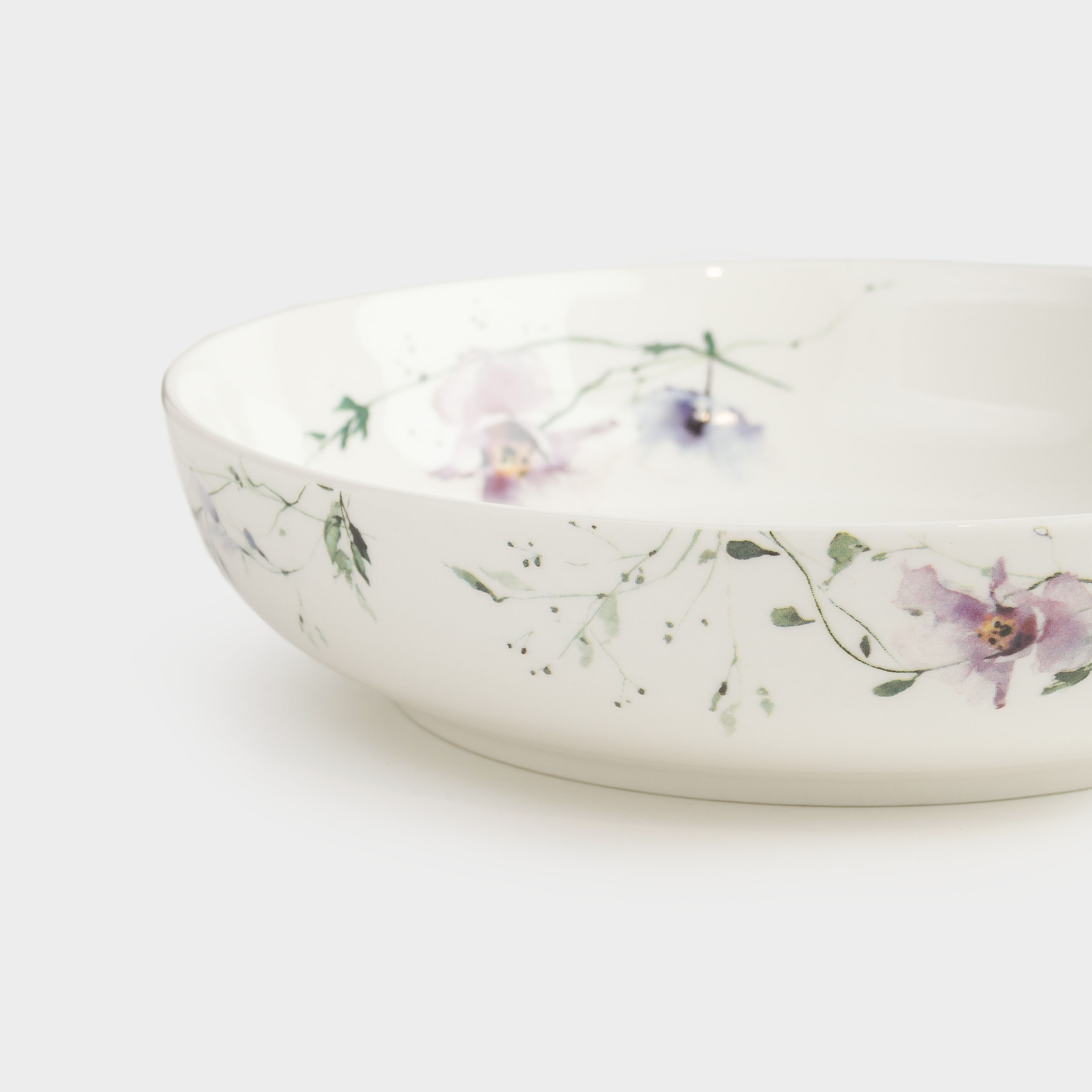 Soup plate, 20x5 cm, 2 pieces, porcelain N, white, Lilac flowers, Floret