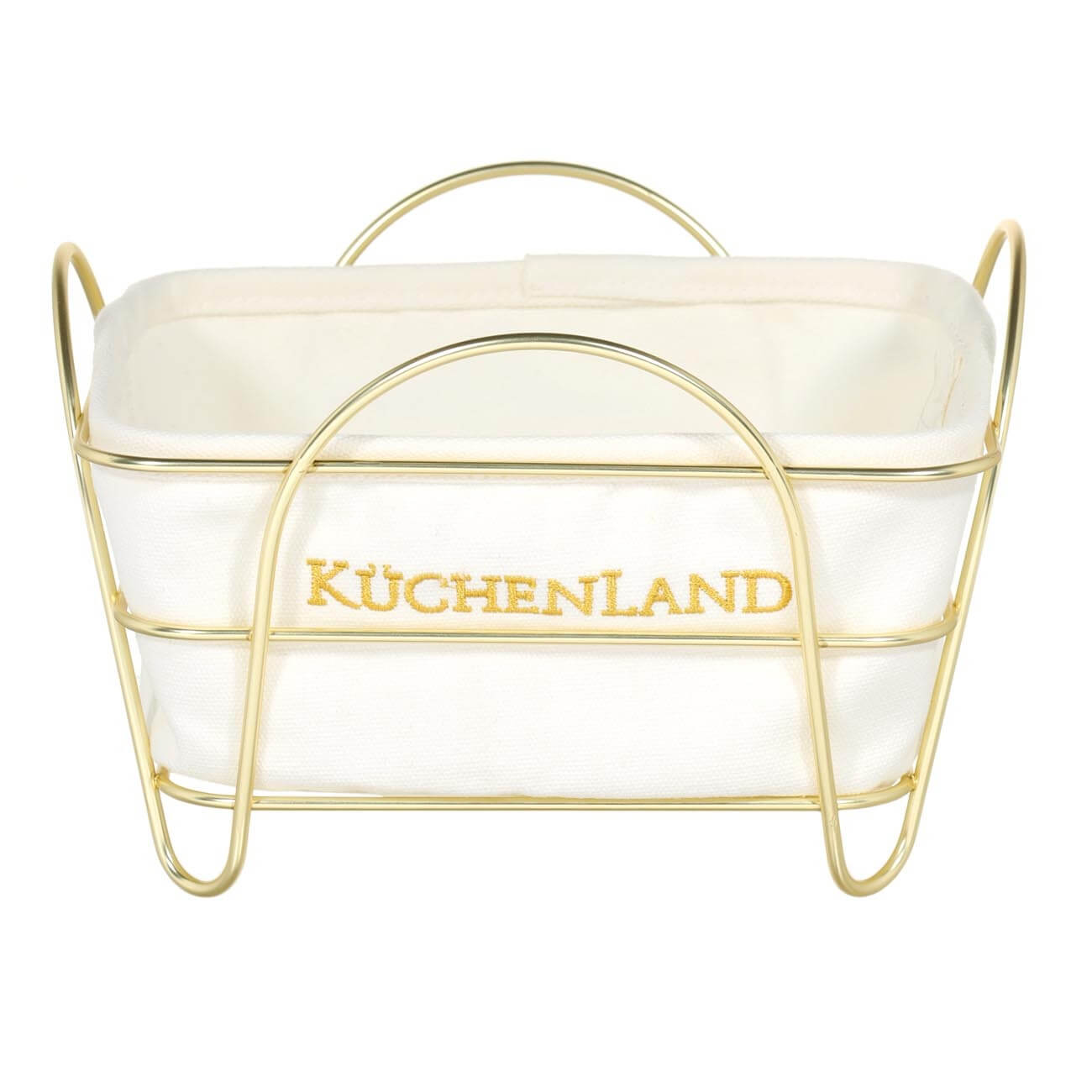 Bread basket, 21x21 cm, cotton / metal, square, ecru/gold, Twist gold