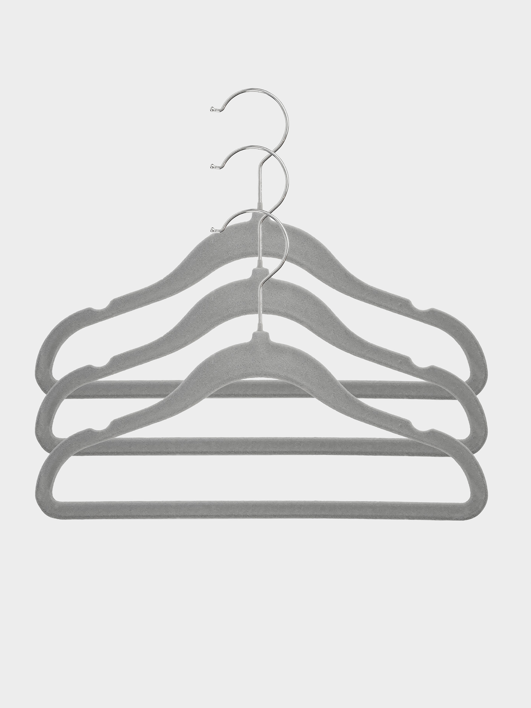 Hanger, 30 cm, 3 pcs, children's, flock, gray, Household, image-1