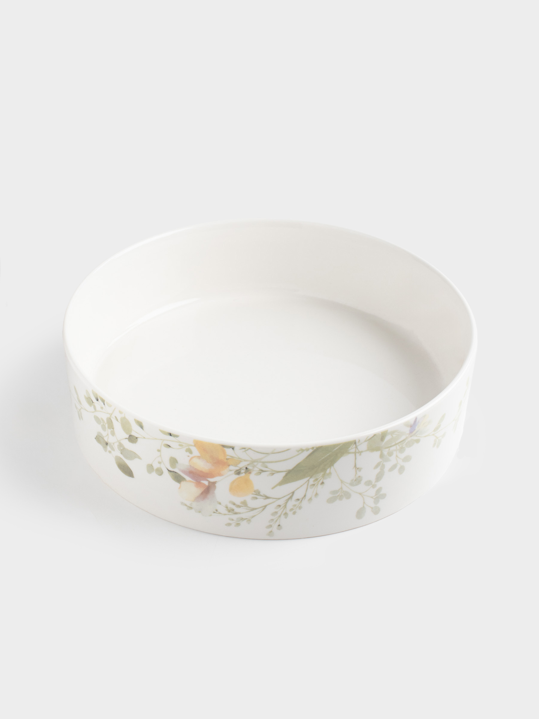 Dish, 23x6 cm, with sides, porcelain N, white, Flowers and leaves, Floreale, image-1