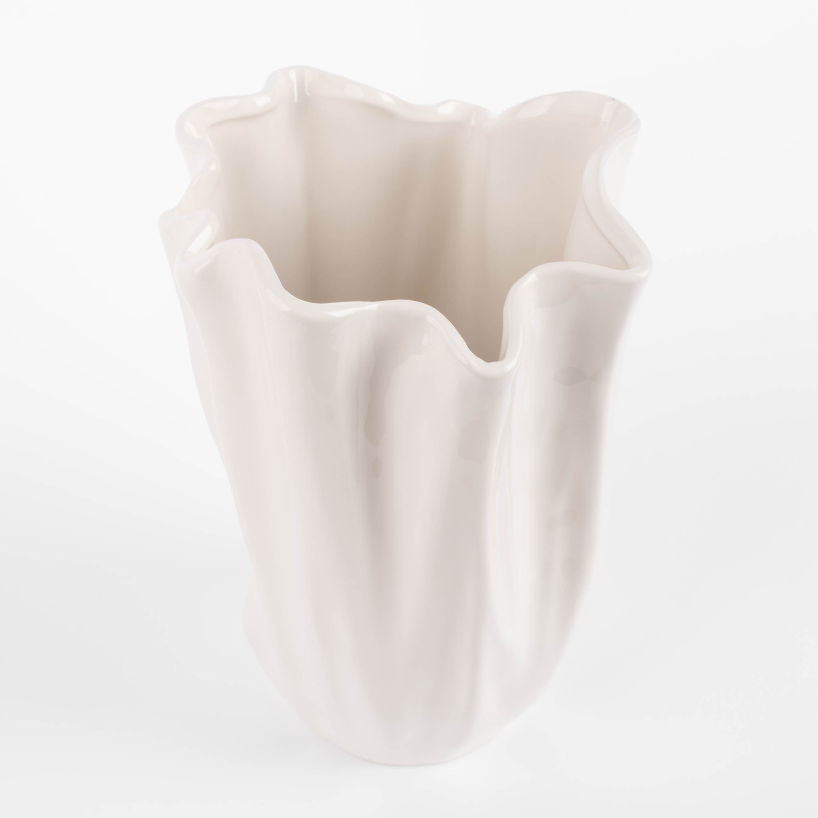 Flower vase, 25 cm, ceramic, milky, Crumpled effect, Crumple