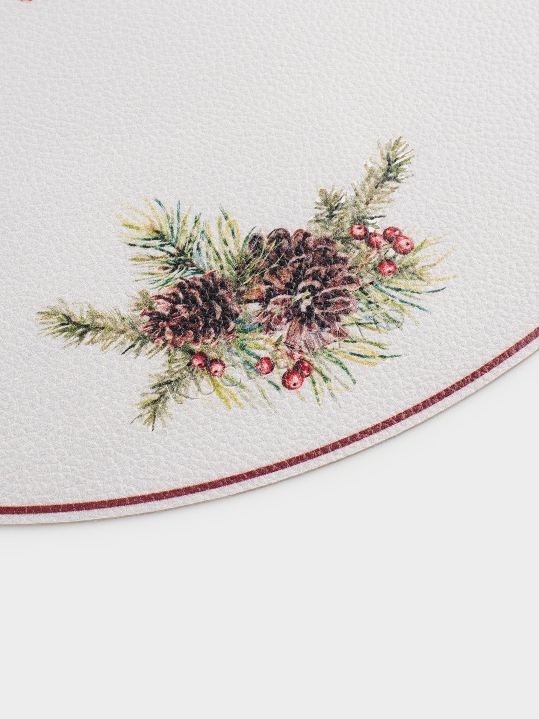 Placemat, 38 cm, PVC, round, white, Horse and fir branches, Rock print, image-2