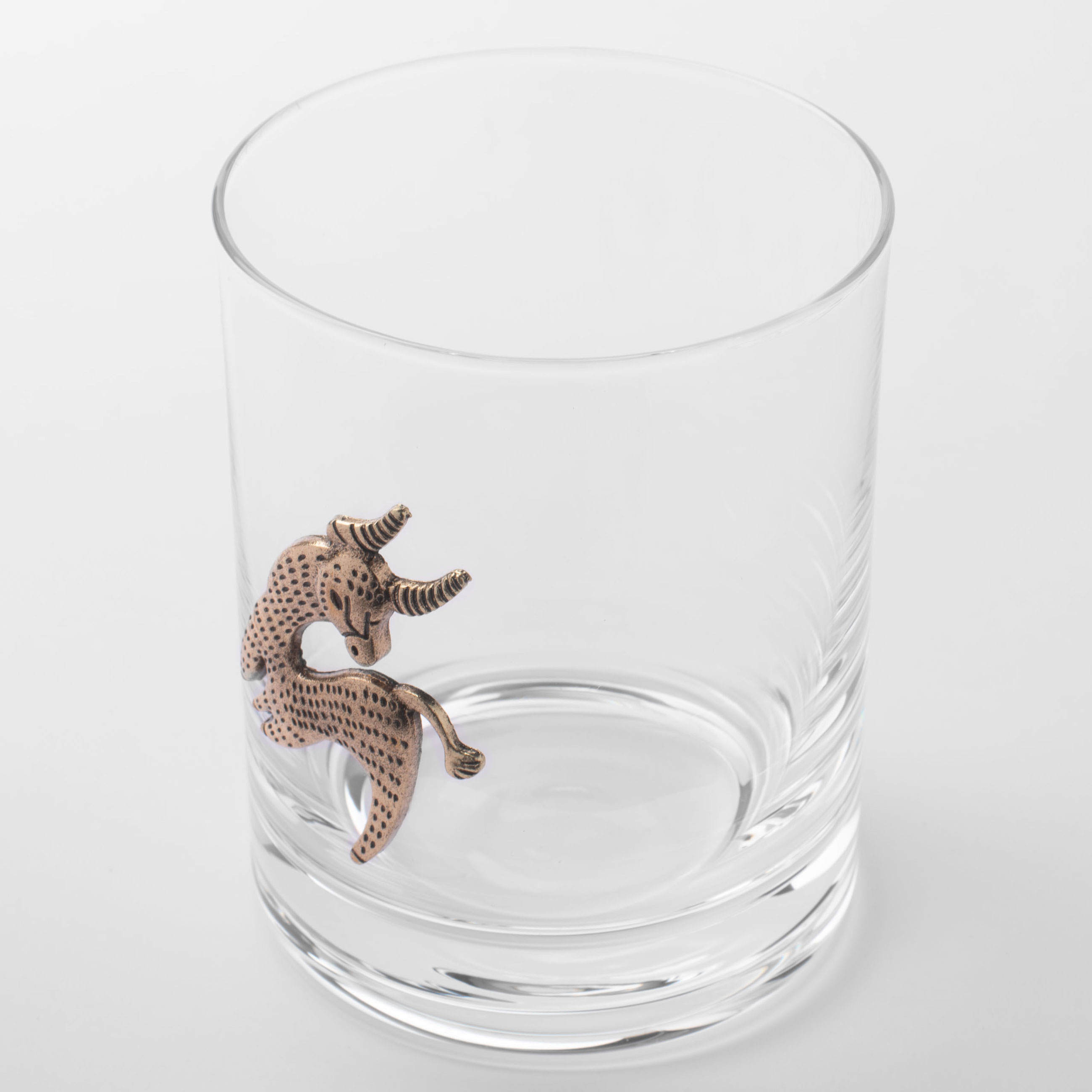 Whiskey glass, 10 cm, 340 ml, glass / metal, golden, Taurus, Zodiac, image-1