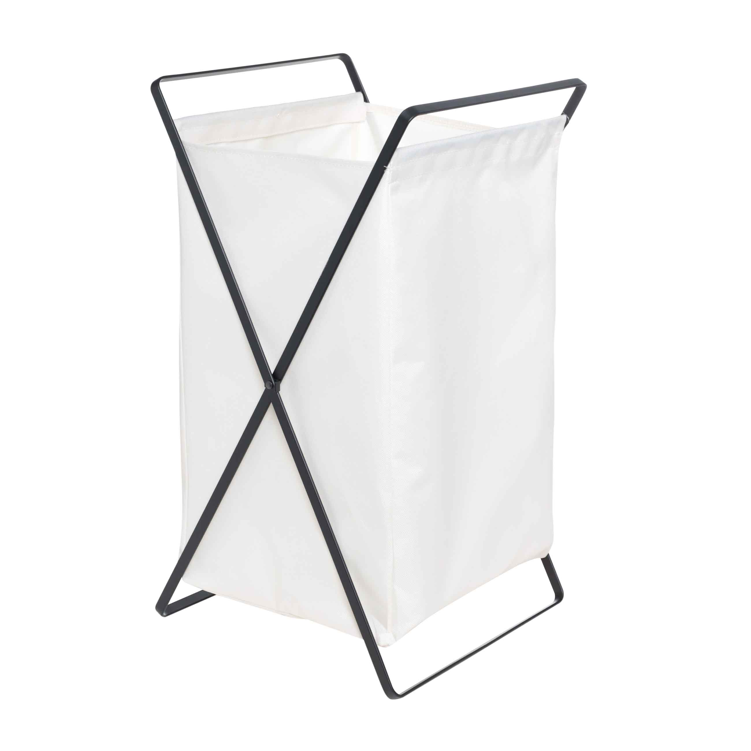 Laundry basket, 30x30x55 cm, foldable, metal / oxford, black and white, Compact black