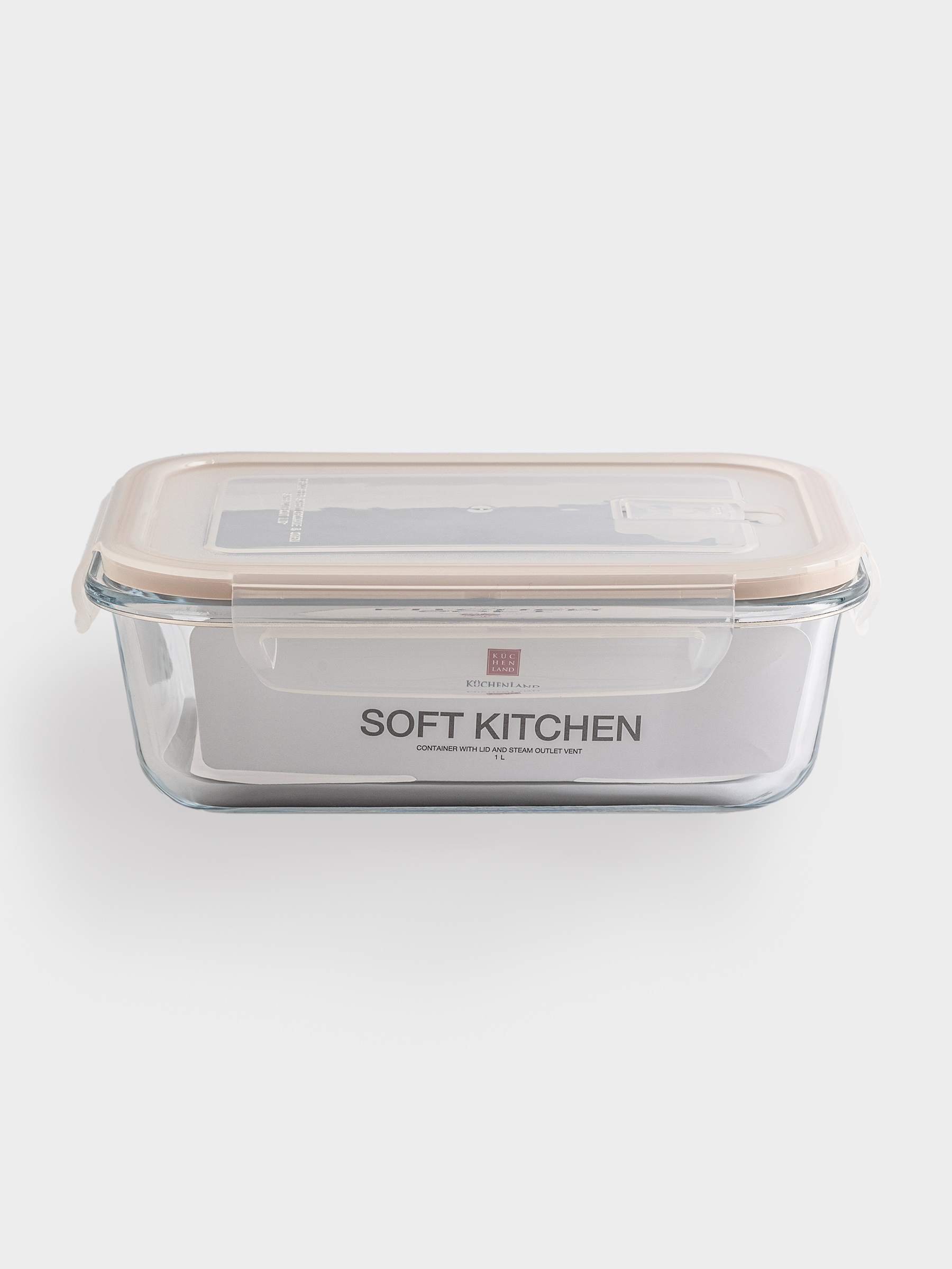Container, 1 L, with clips, with valve, glass T / plastic, rectangular, Soft kitchen, image-6