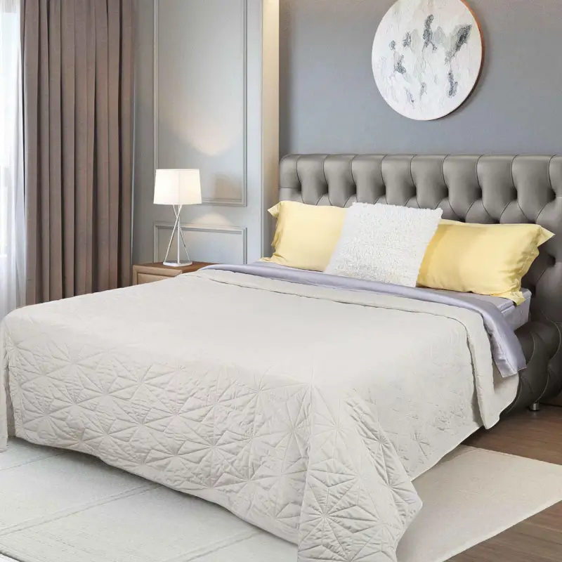Bedspread, 220x240 cm, quilted, corduroy/microfiber, beige, Toulouse, Stitch velvet ,image-0