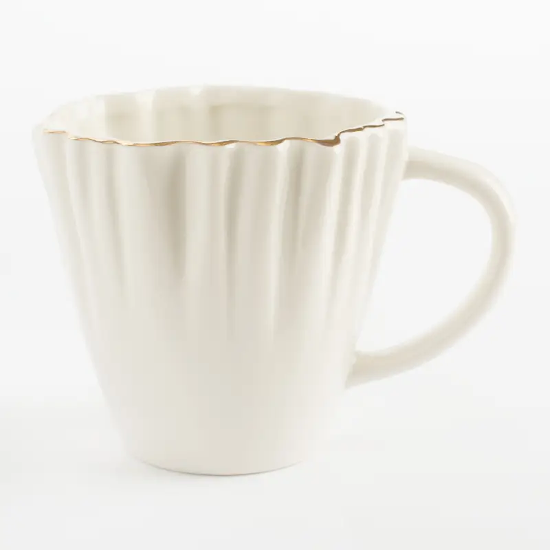 Mug, 400 ml, porcelain P, with golden edging, Crumpled effect, Crumple gold ,image-0