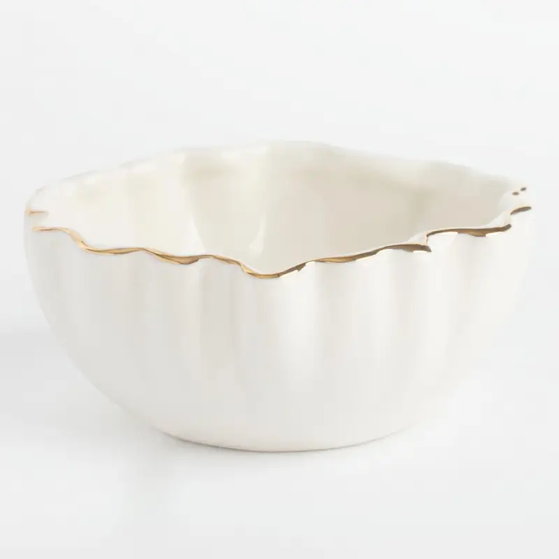 Bowl, 12x5 cm, porcelain P, with golden edging, Crumpled effect, Crumple gold