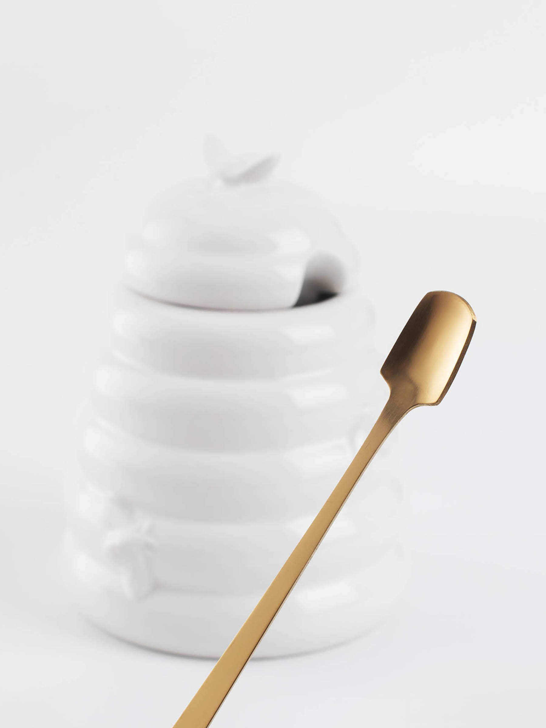 Honey jar, 650 ml, with spoon, ceramic / steel, milk, Bees, Honey, image-4