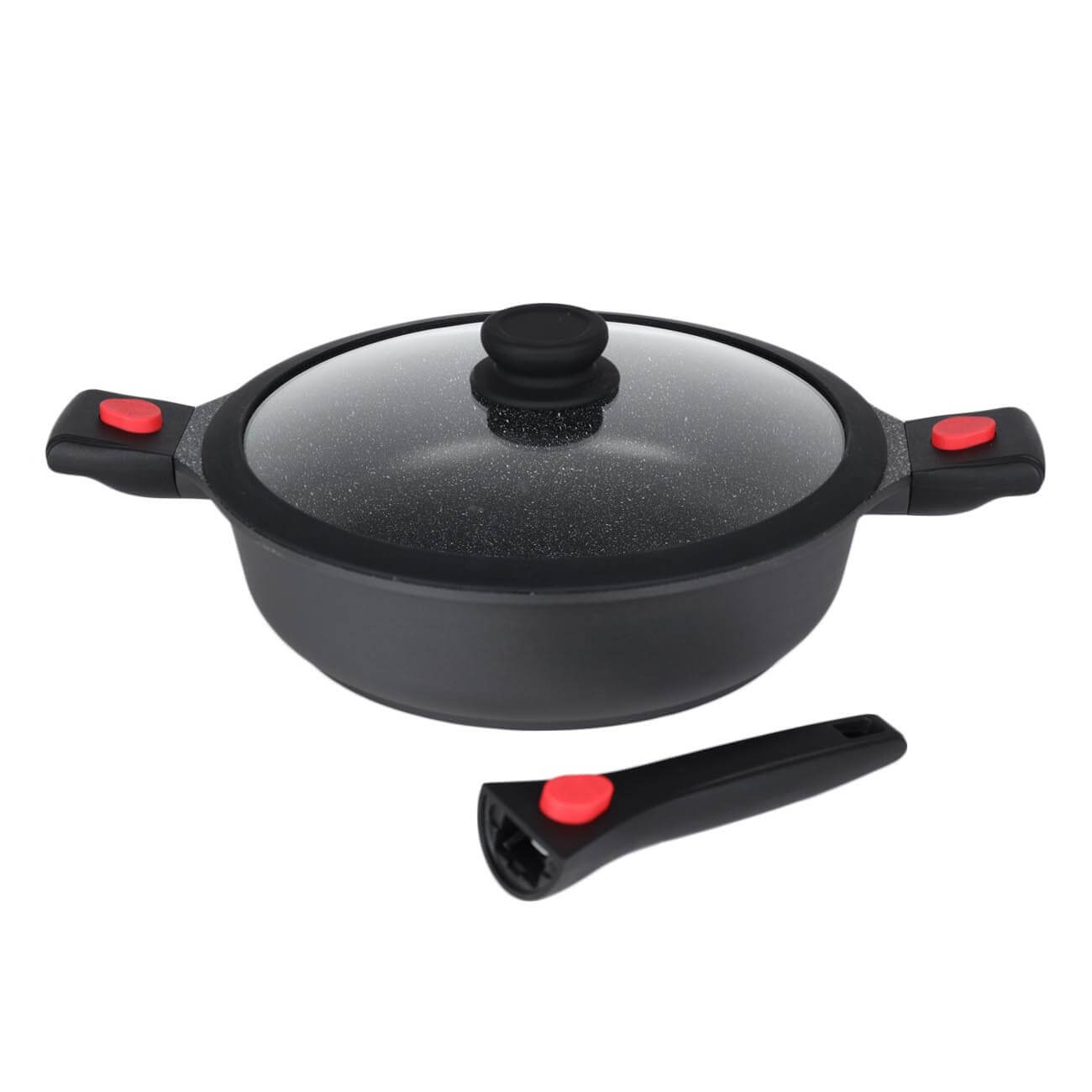 Saucepan, 28 cm, with lid, 3 removable handles, coated, aluminum, Solution Red 2