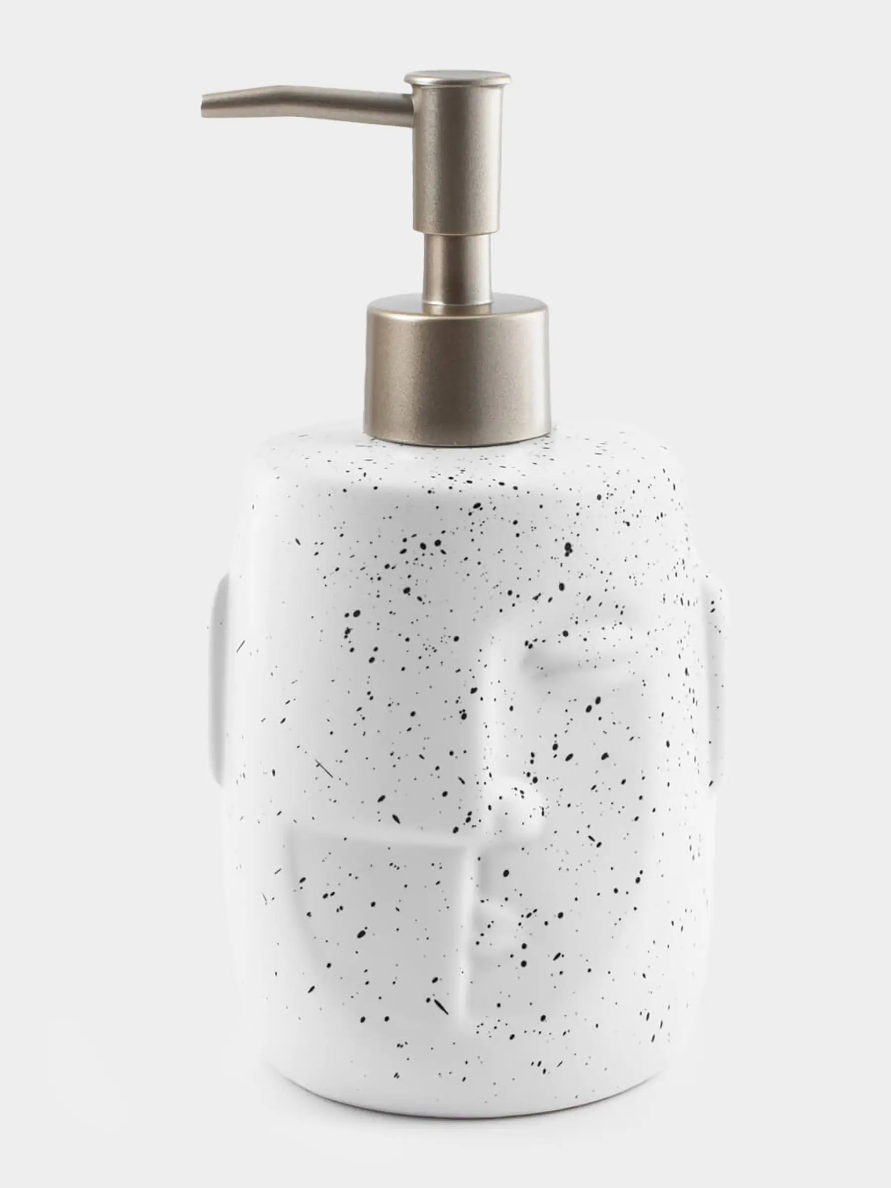 Liquid soap dispenser, 460 ml, Ceramic / Plastic, White, Speckled, Face, Face speckled, image-0