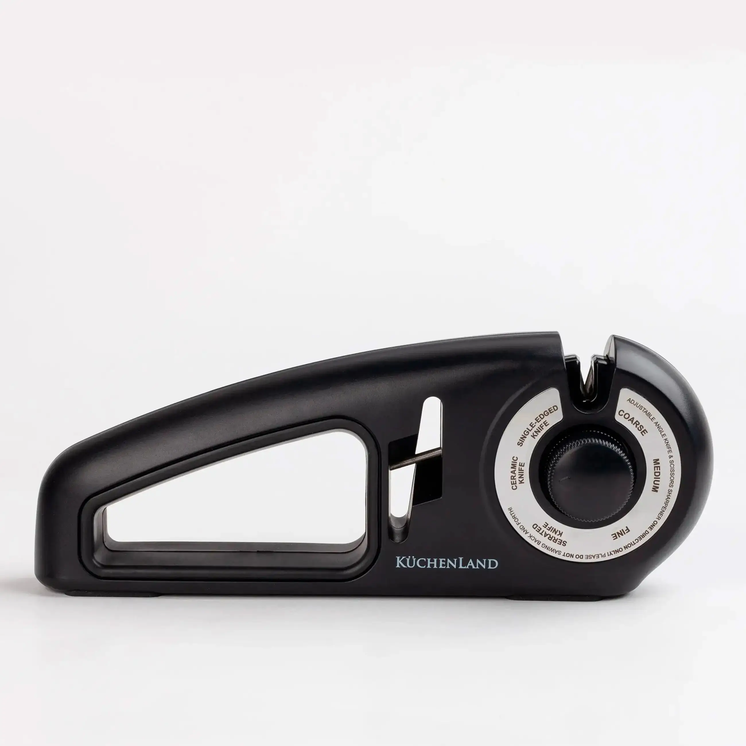 Knife and scissors sharpener, 24 cm, 3 stages/4 types of sharpening, plastic / ceramic, black, Liberica