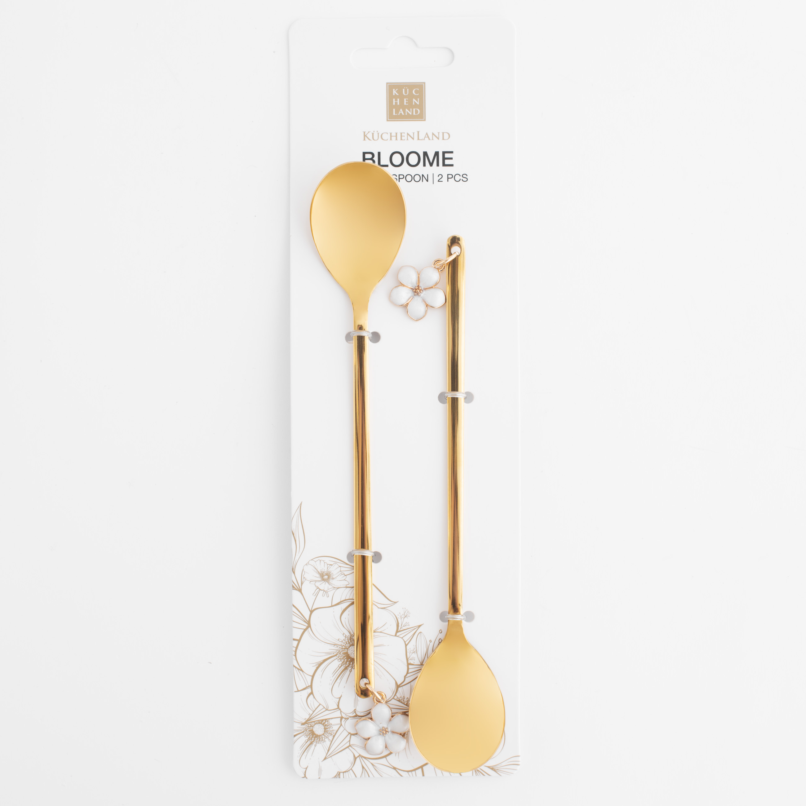 Dessert spoon, 14 cm, 2 pcs, steel, golden, Flower, Bloome, image-4
