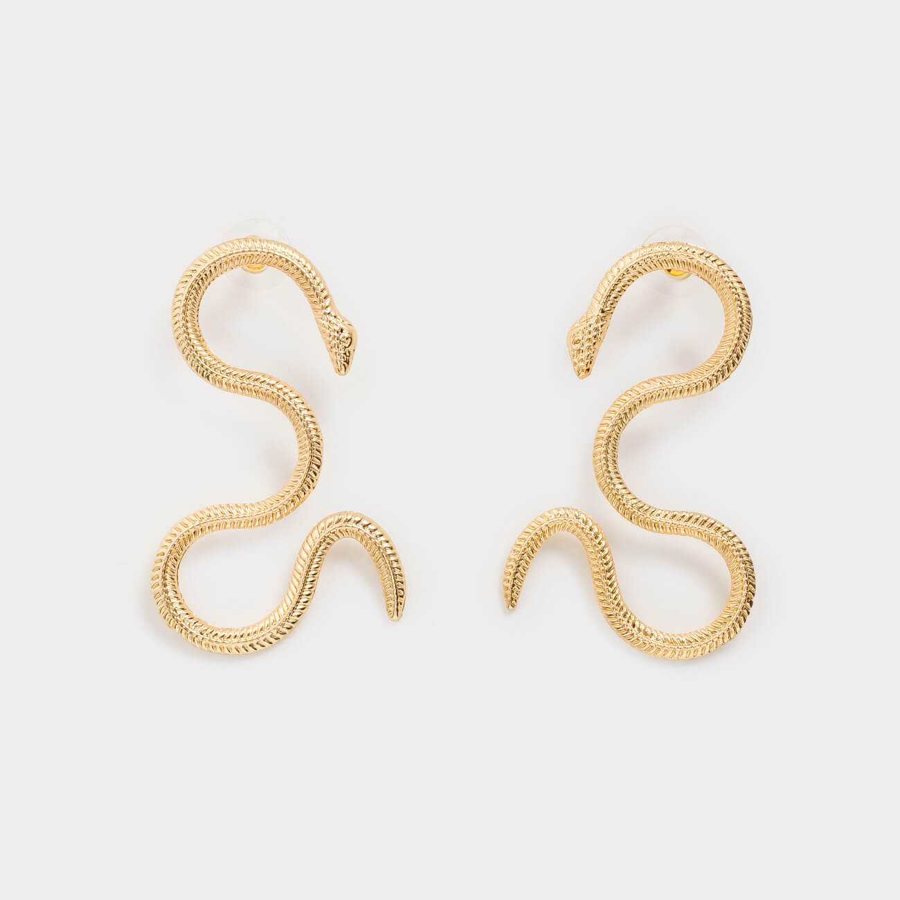 Earrings, 6 cm, 2 pieces, metal, gold, Snake, Jewelry snake
