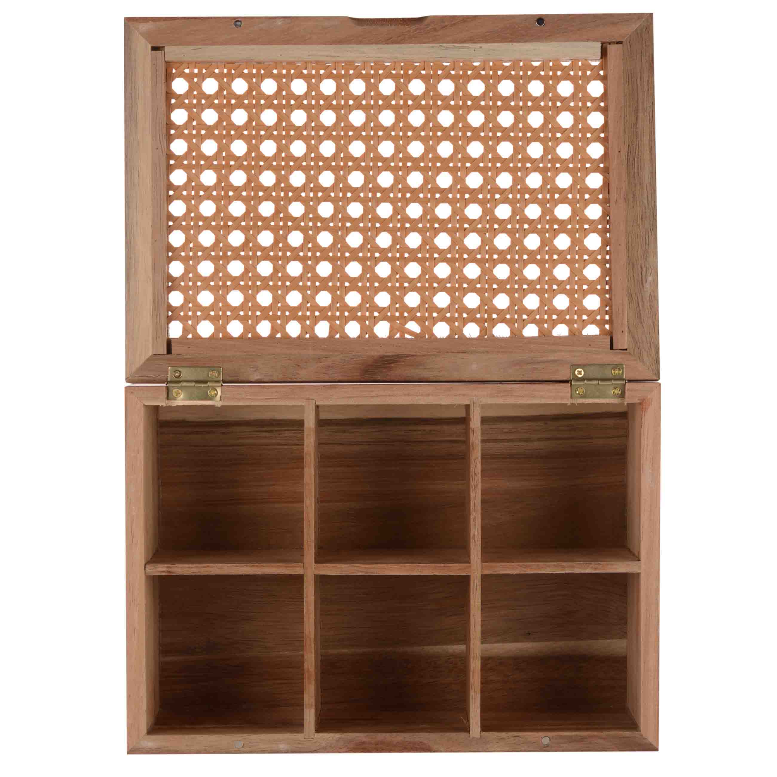 Tea box, 24x16 cm, 6 compartments, wood / rattan, rectangular, Lattice, image-2