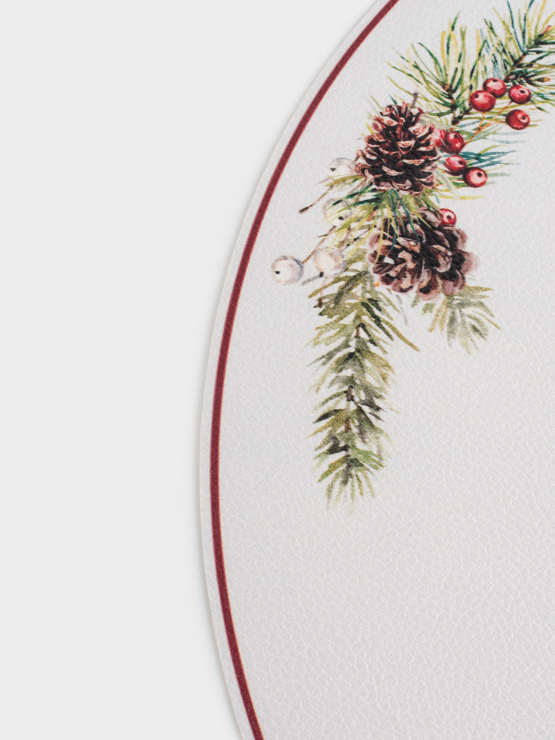 Placemat, 38 cm, PVC, round, white, Horse and fir branches, Rock print, image-4