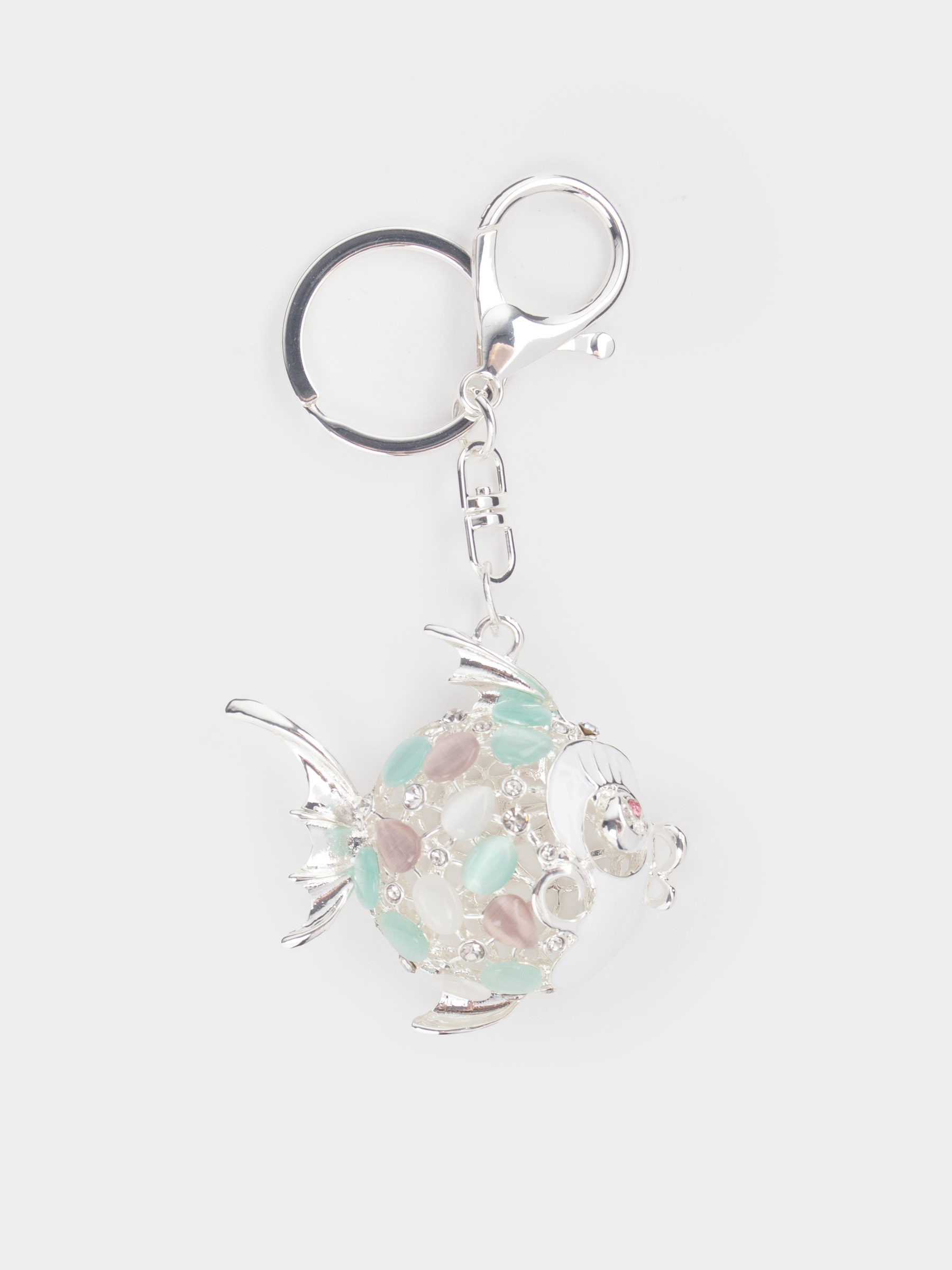 Keychain, 12 cm, metal / rhinestones, gold, Fish ball, Keychain crystal, image-2