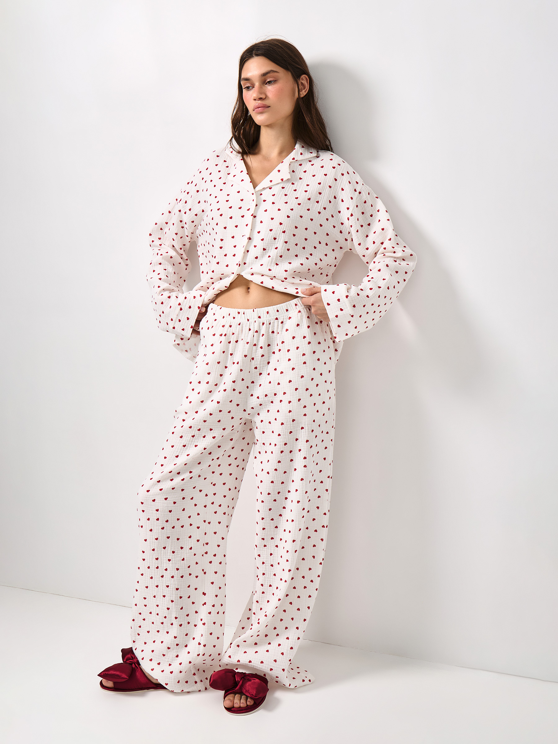 Women's trousers, homewear, size S, muslin, milky, Flowers, Ateira, image-0