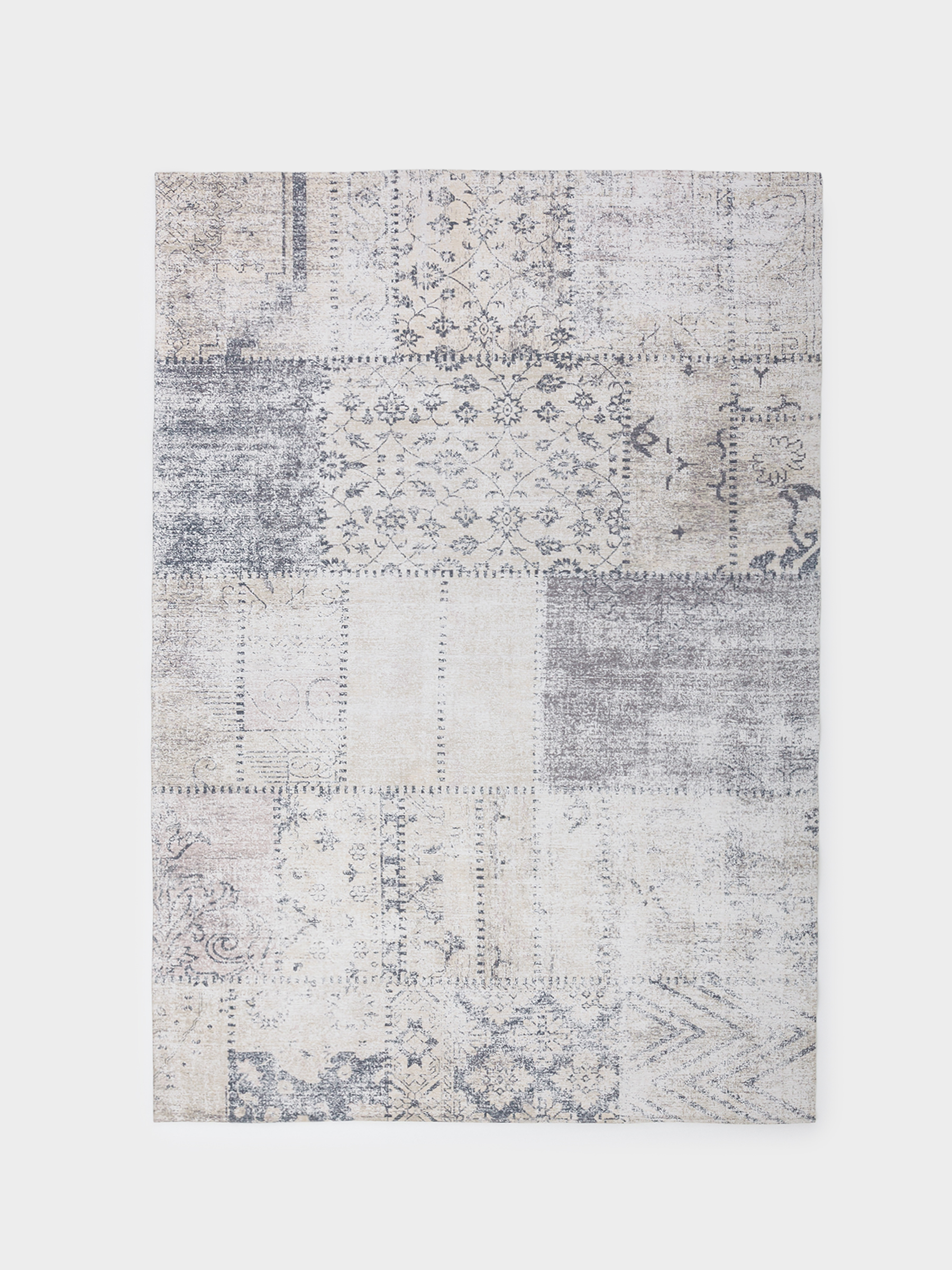 Rug, 150x210 cm, chenille / cotton, beige-brown, Patchwork print, Cave, image-1