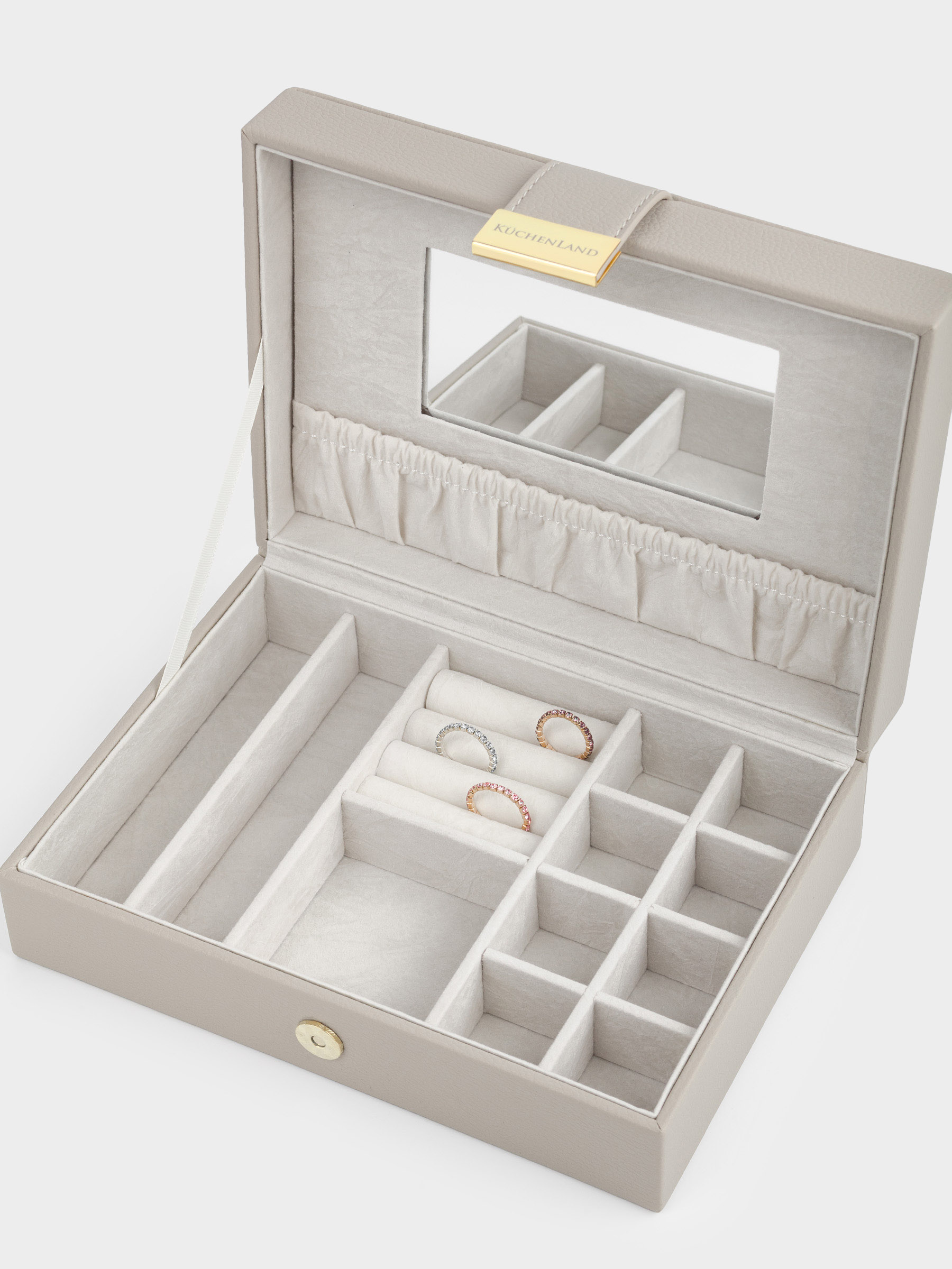 Jewelry box, 20x15 cm, with mirror, wood/PU leather, grey, Premiere