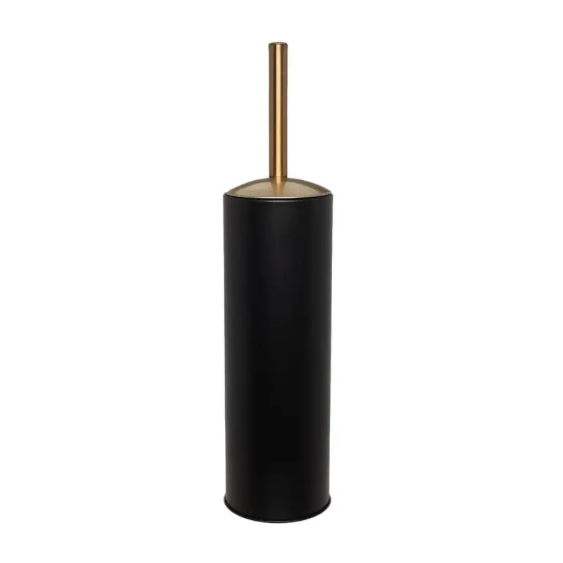 Toilet brush, 28 cm, with stand, plastic / metal, black and gold, Black chic