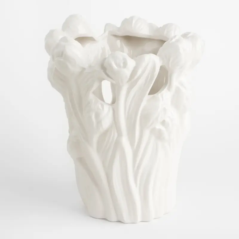 Flower vase, 25 cm, decorative, ceramic, white, Tulips, Tulip ,image-0